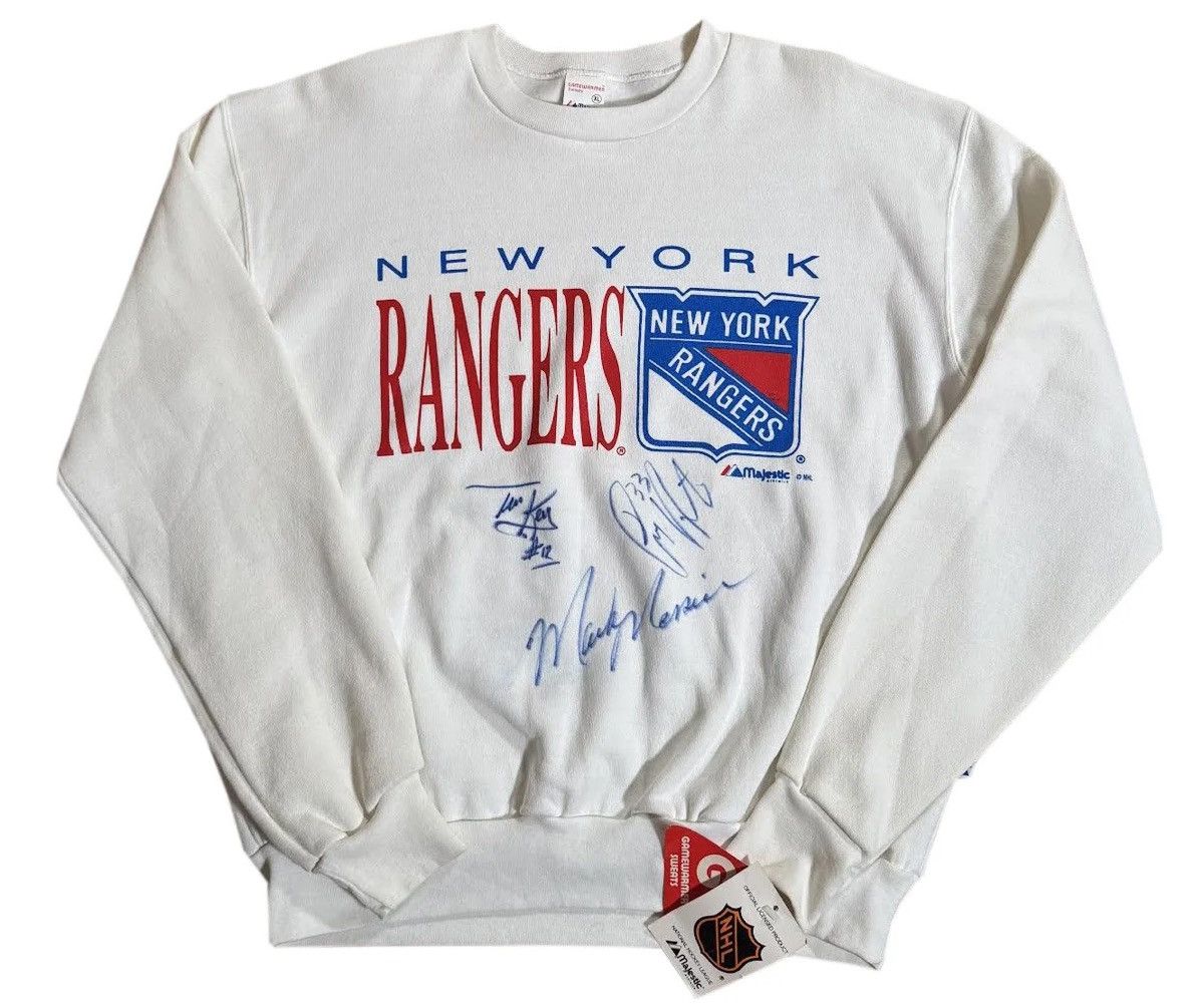 Vintage Majestic NY Rangers Signed by Mark Messier Crewneck
