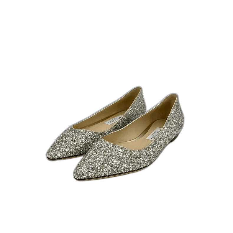 Jimmy Choo Jimmy Choo Silver Pointed Flat Shoes Size US 7 / IT 37 - 1 Thumbnail