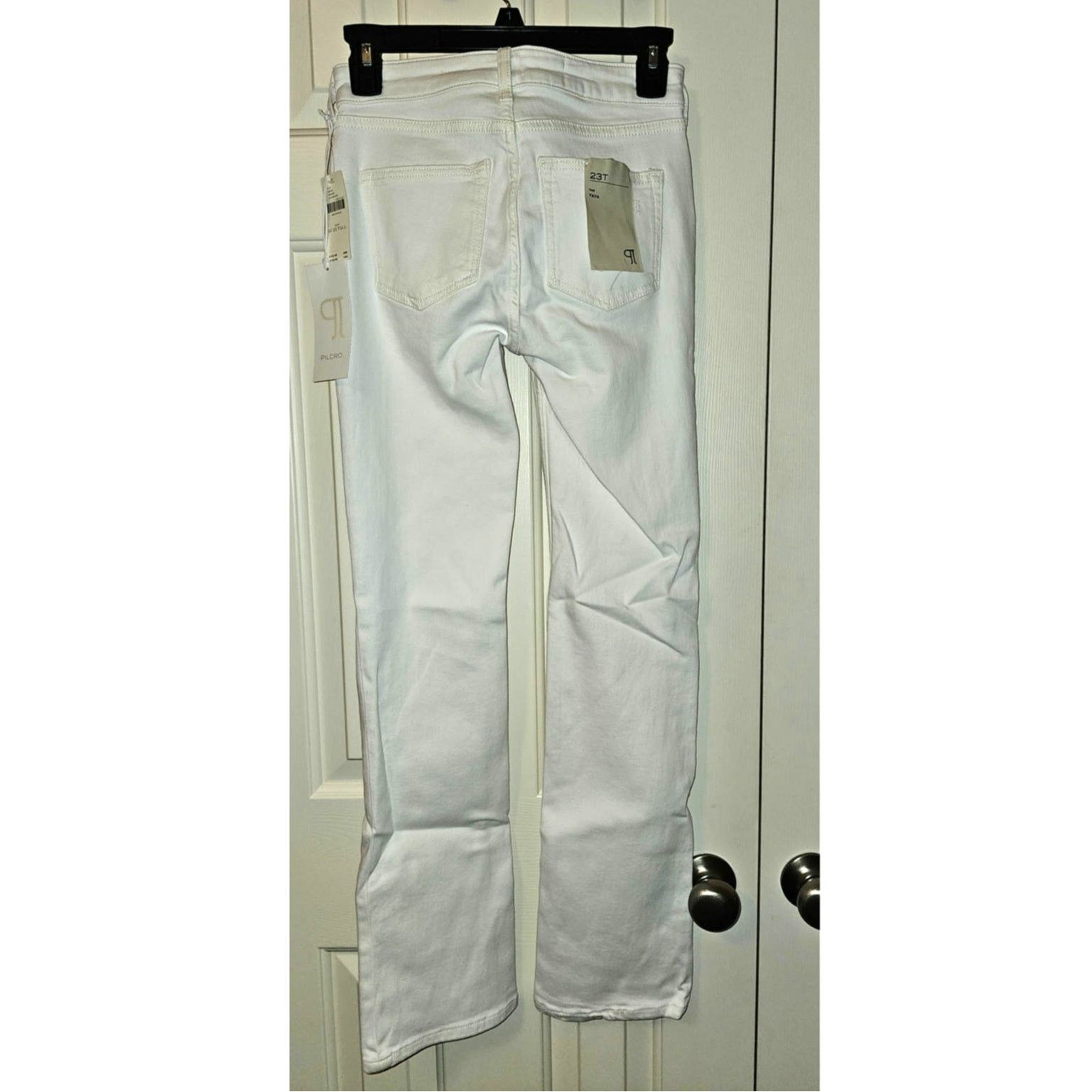 Anthropologie NWT Pilcro The Yaya Mid-Rise Crop Flare Jeans $148 WHITE 23T Size 23" - 6 Thumbnail