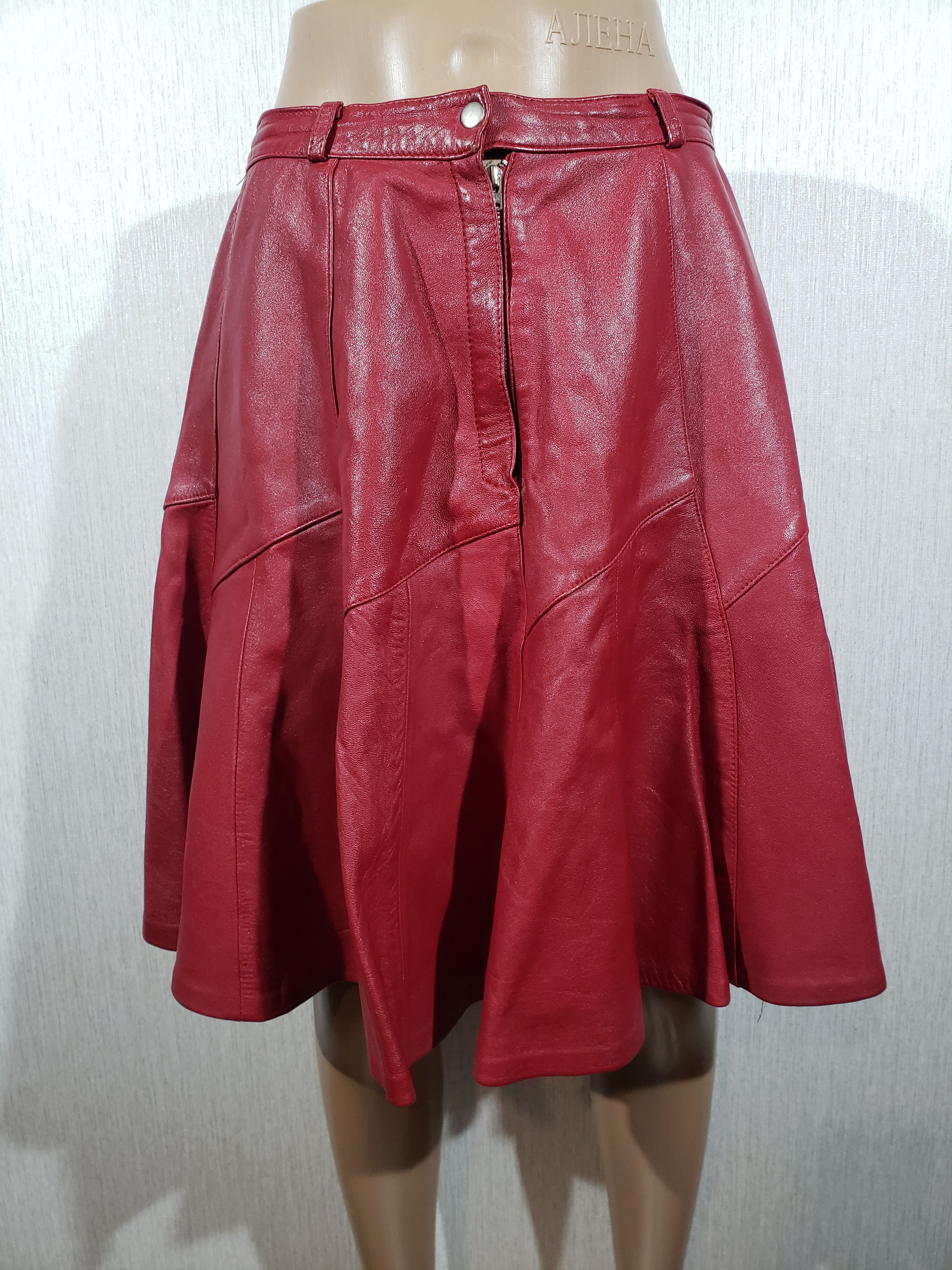 image of Red Leather Skirt With Pleats, Women's (Size 26)