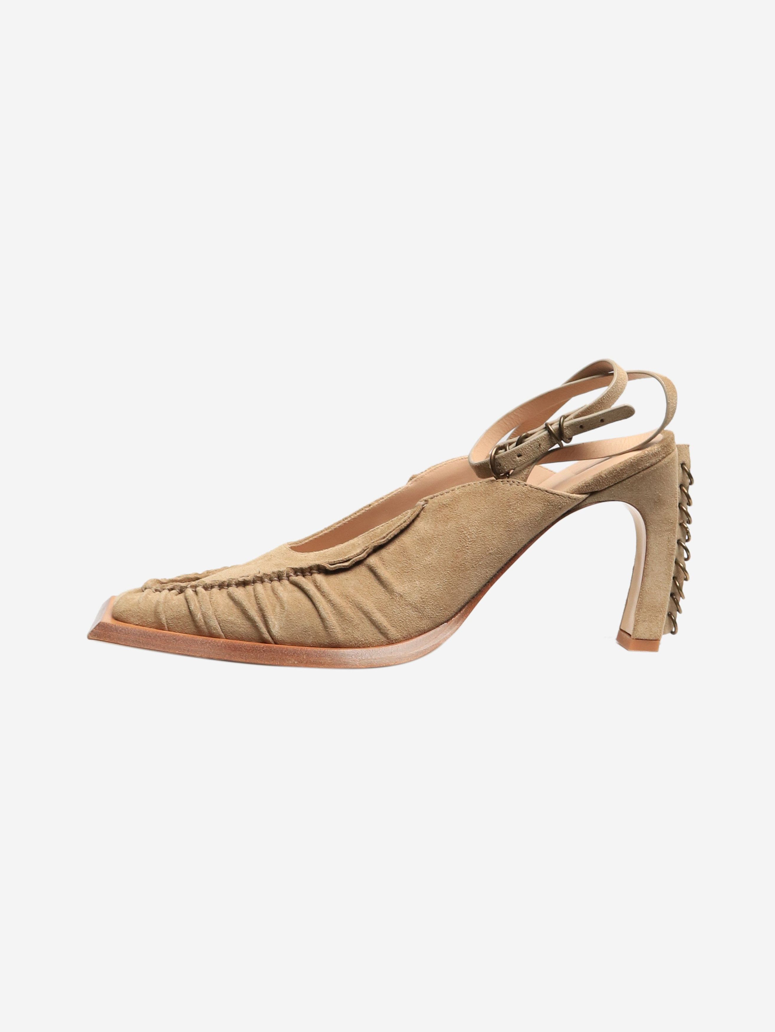 Taupe suede square-toe mules - size EU 38