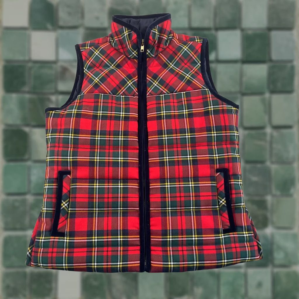 J.Crew J.CREW Tartan Mountain Puffer Vest Women Small Red Velvet Trim NWOT Size S / US 4 / IT 40 - 1 Thumbnail