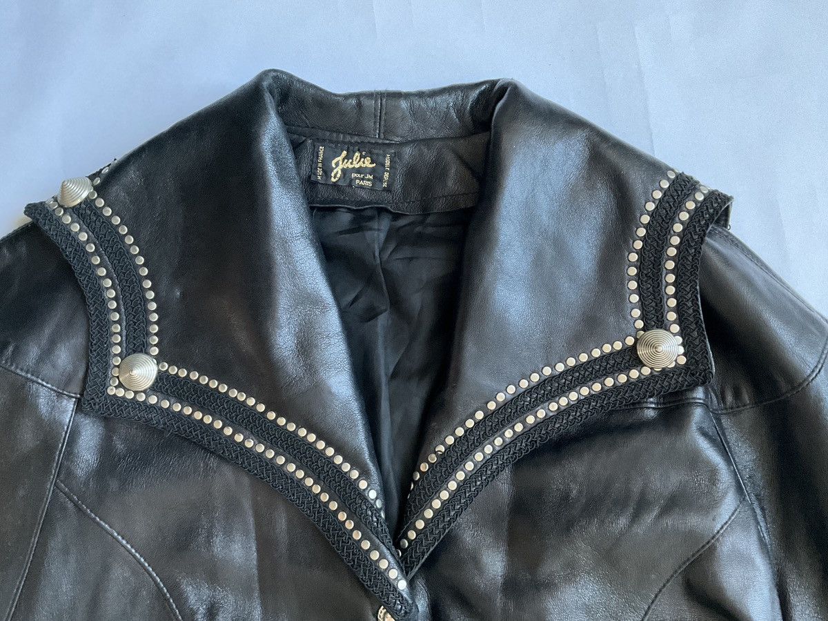 Vintage Leather coat with beautiful studded neckline Size XL / US 12-14 / IT 48-50 - 5 Thumbnail
