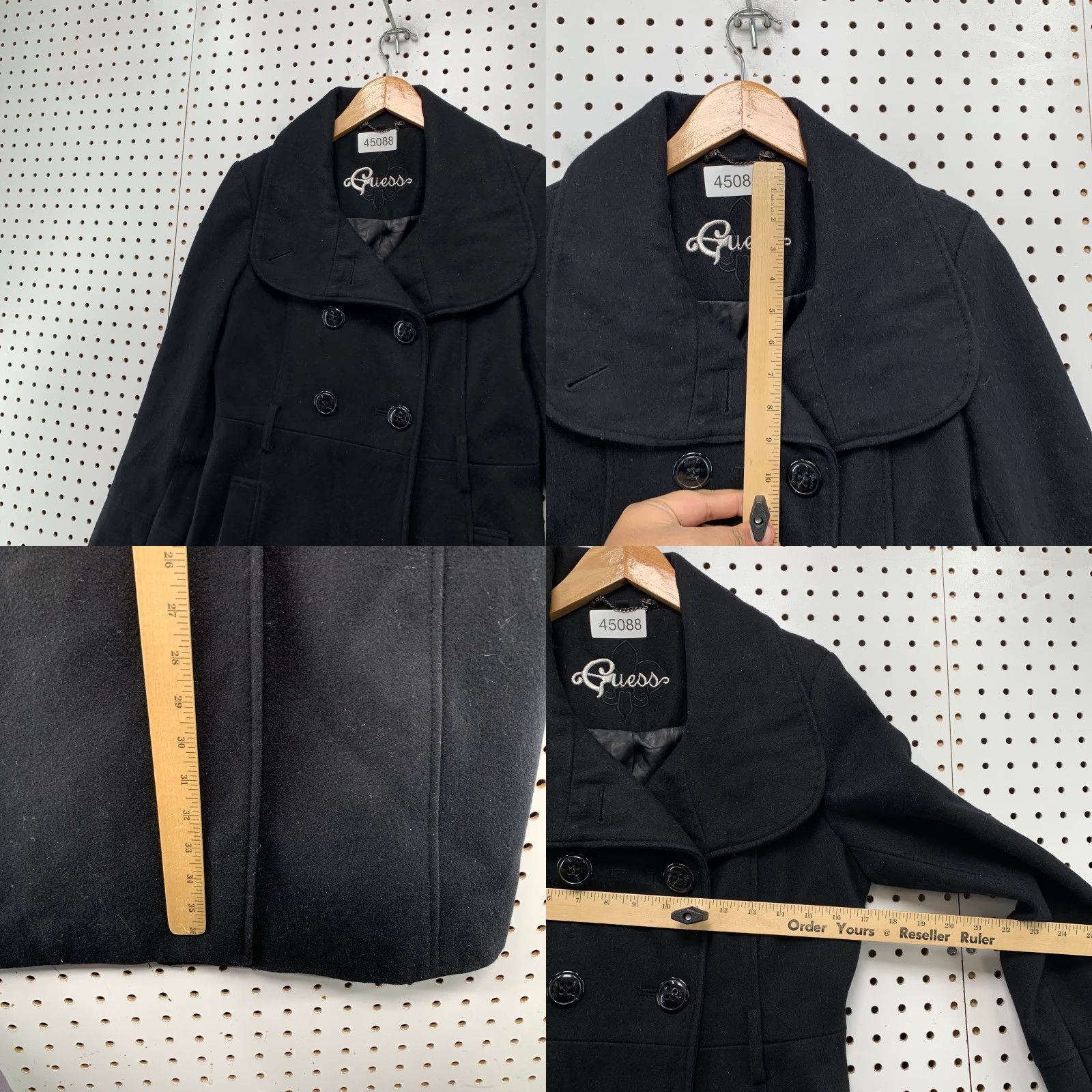 Guess VINTAGE Guess Wool Coat Womens Small Black Blend Double Breasted Size S / US 4 / IT 40 - 8 Thumbnail