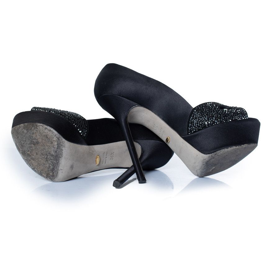 Sergio Rossi Sergio Rossi, black satin pumps with strass Size US 6.5 / IT 36.5 - 7 Thumbnail