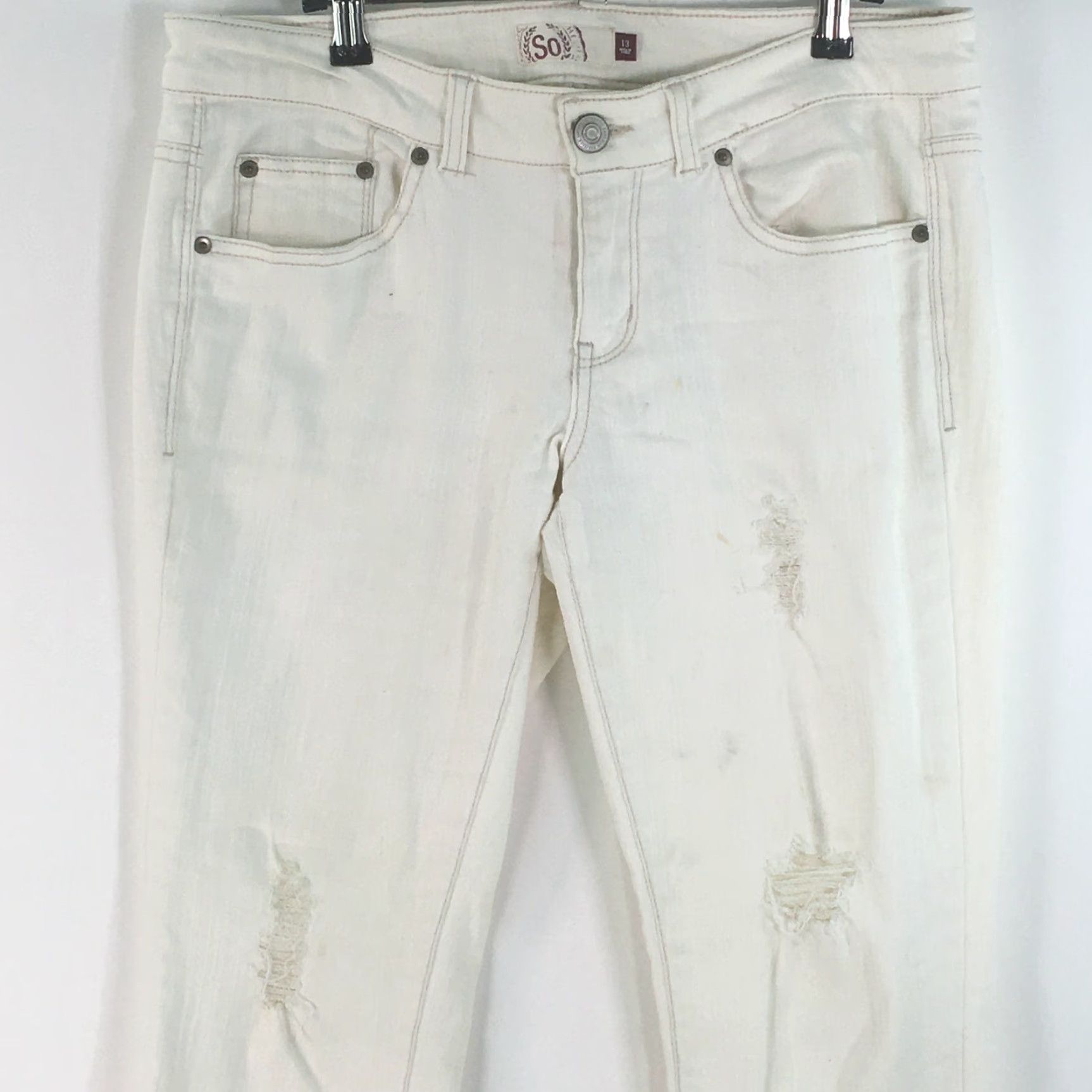 Vintage VINTAGE SO American Heritage Women Casual Distressed White Denim Jeans Size 13 Size 34" / US 12 / IT 48 - 3 Thumbnail