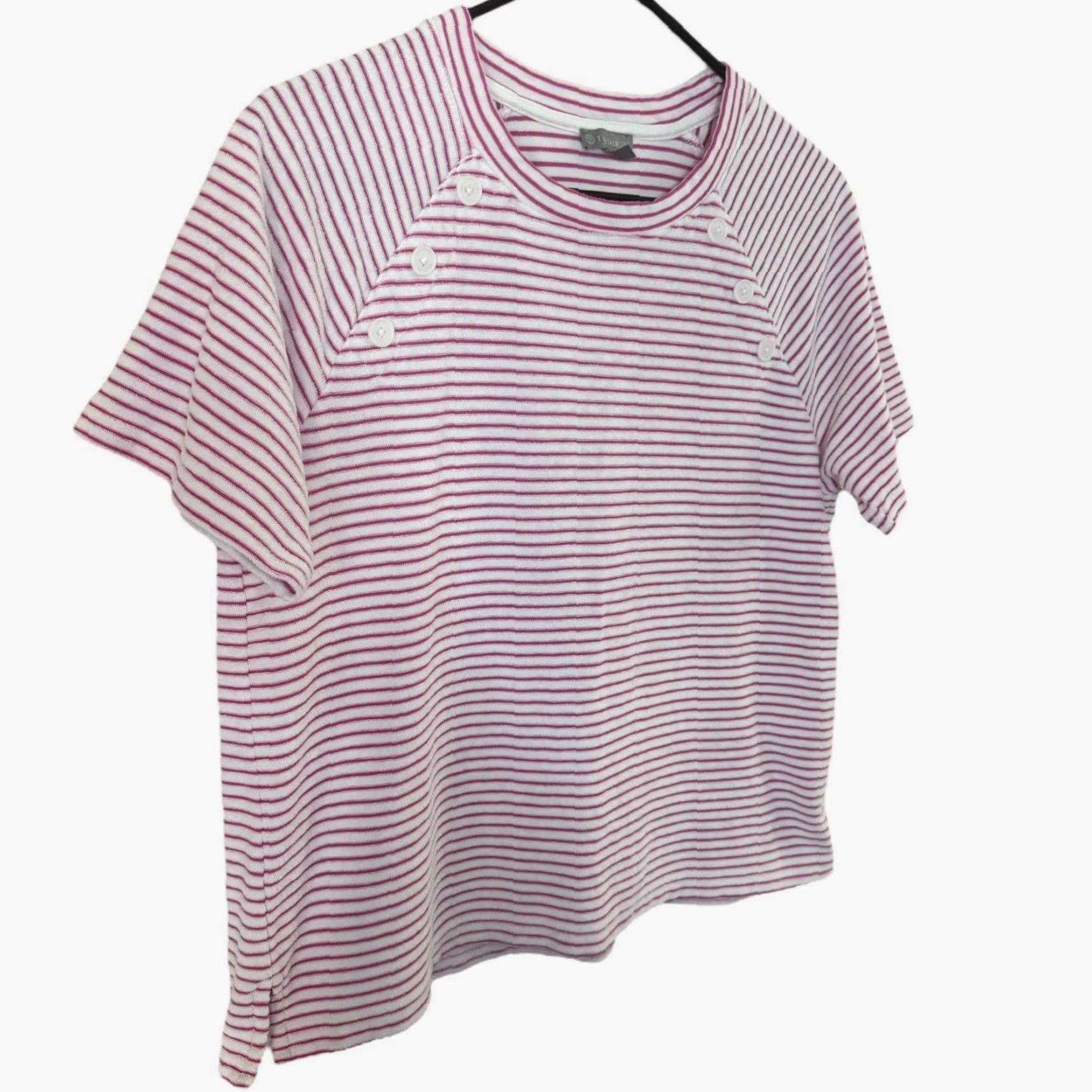 Talbots VINTAGE T By Talbots French Terry Striped T-Shirt Pink & White Women’s Size Medium Size M / US 6-8 / IT 42-44 - 3 Thumbnail