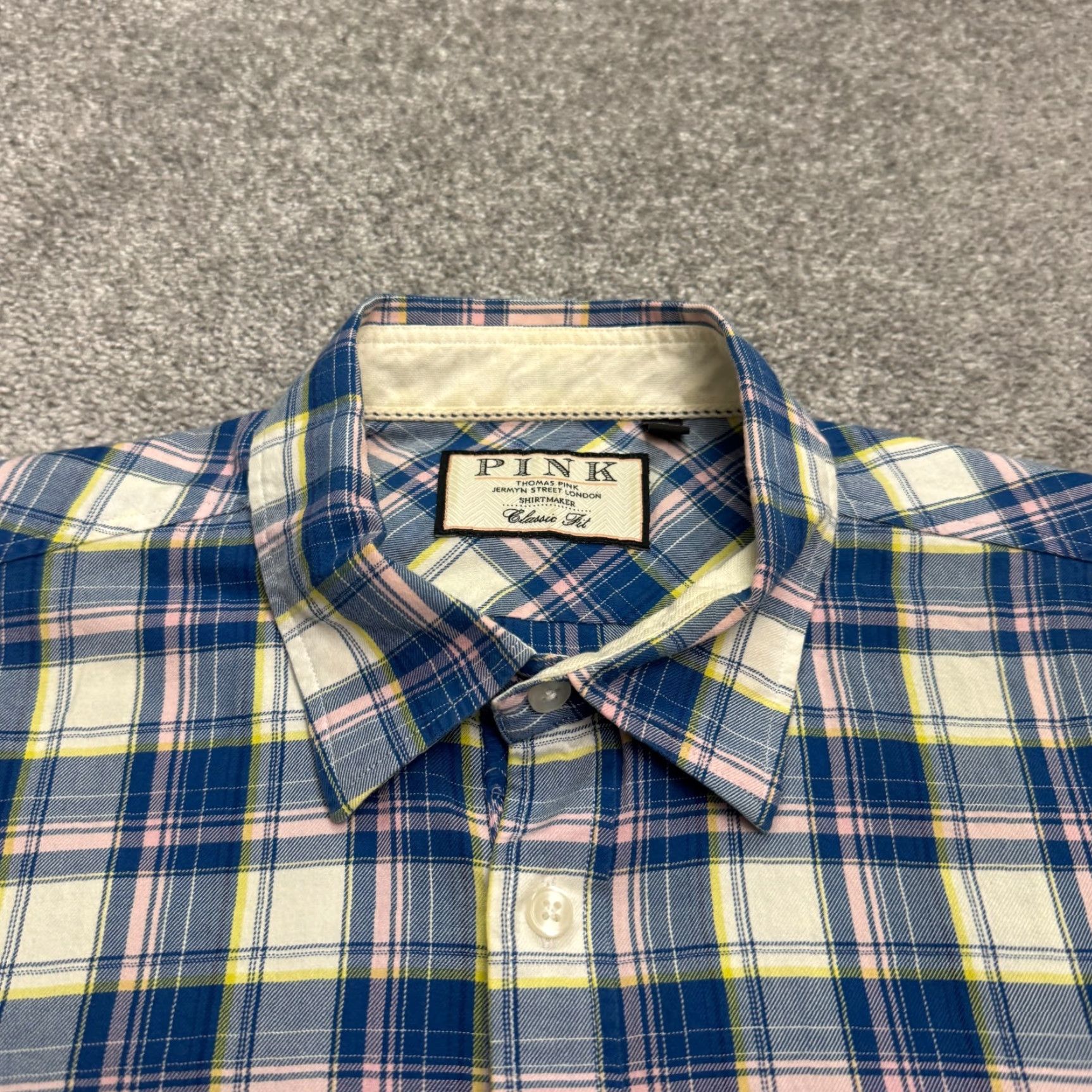 Pinko Thomas Pink Button-Down Shirt Mens XL Blue Plaid Classic Fit Long Sleeve Cotton Shirt Size US XL / EU 56 / 4 - 3 Thumbnail