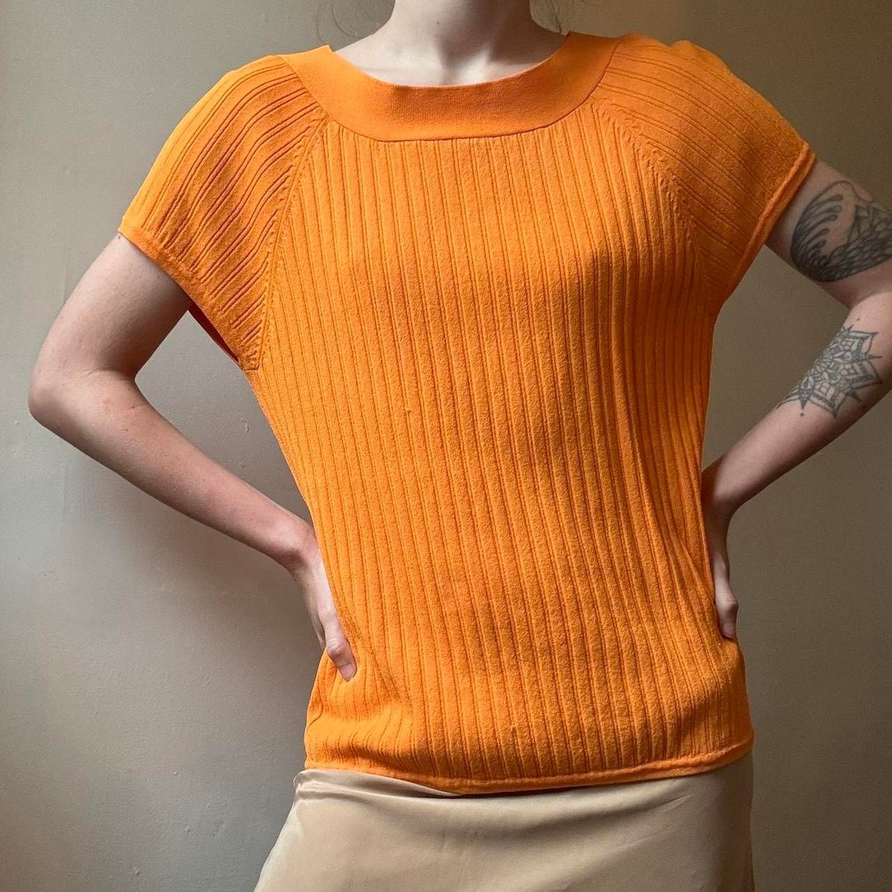Evan Picone Vintage Evan-Picone Orange Ribbed Top XL Rayon Y2K 00s Size XL / US 12-14 / IT 48-50 - 3 Thumbnail