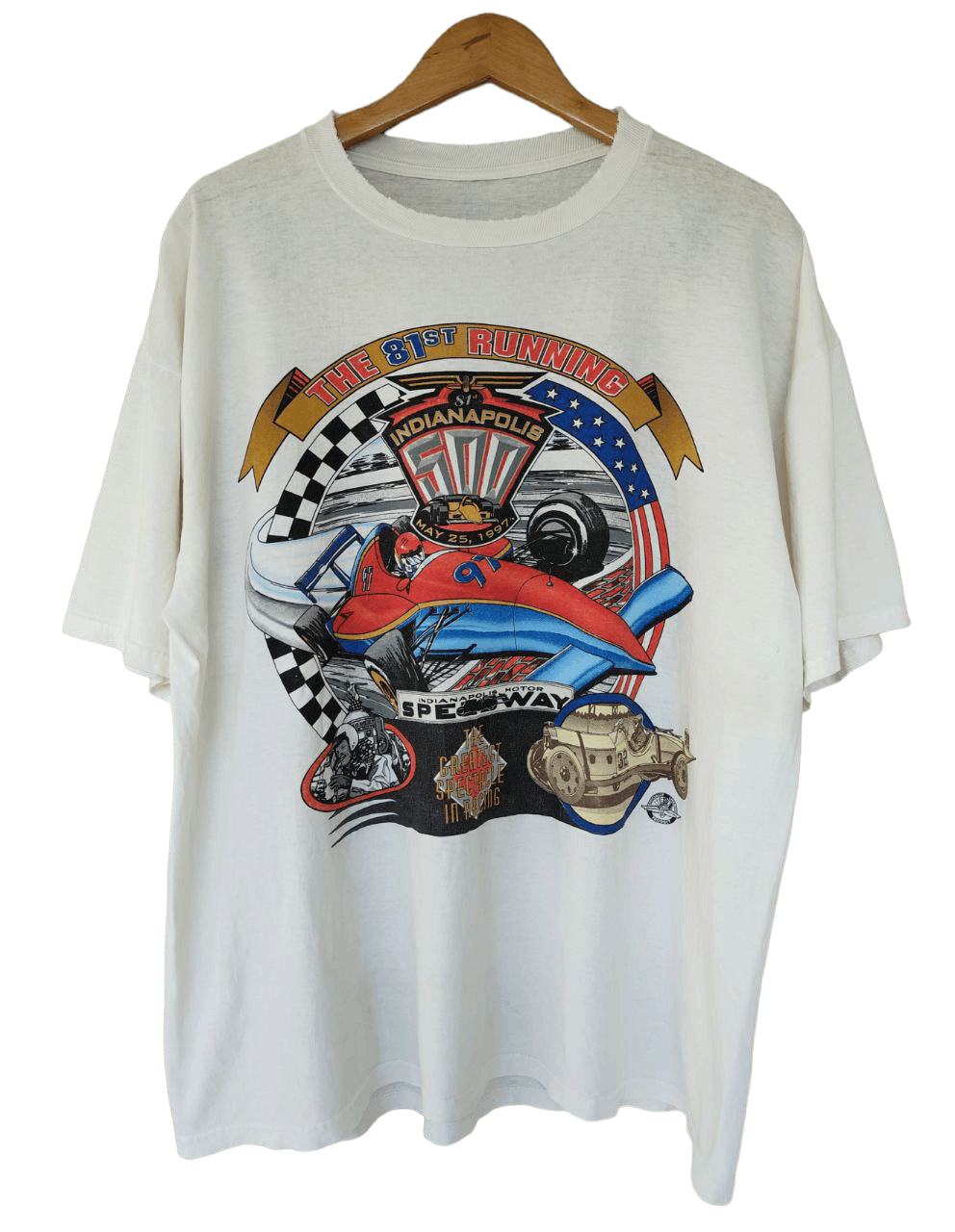 image of Indian Motercycles x Racing 1997 Vintage Indianapolia Motor Speedway T in Offwhite, Men's (Size XL)