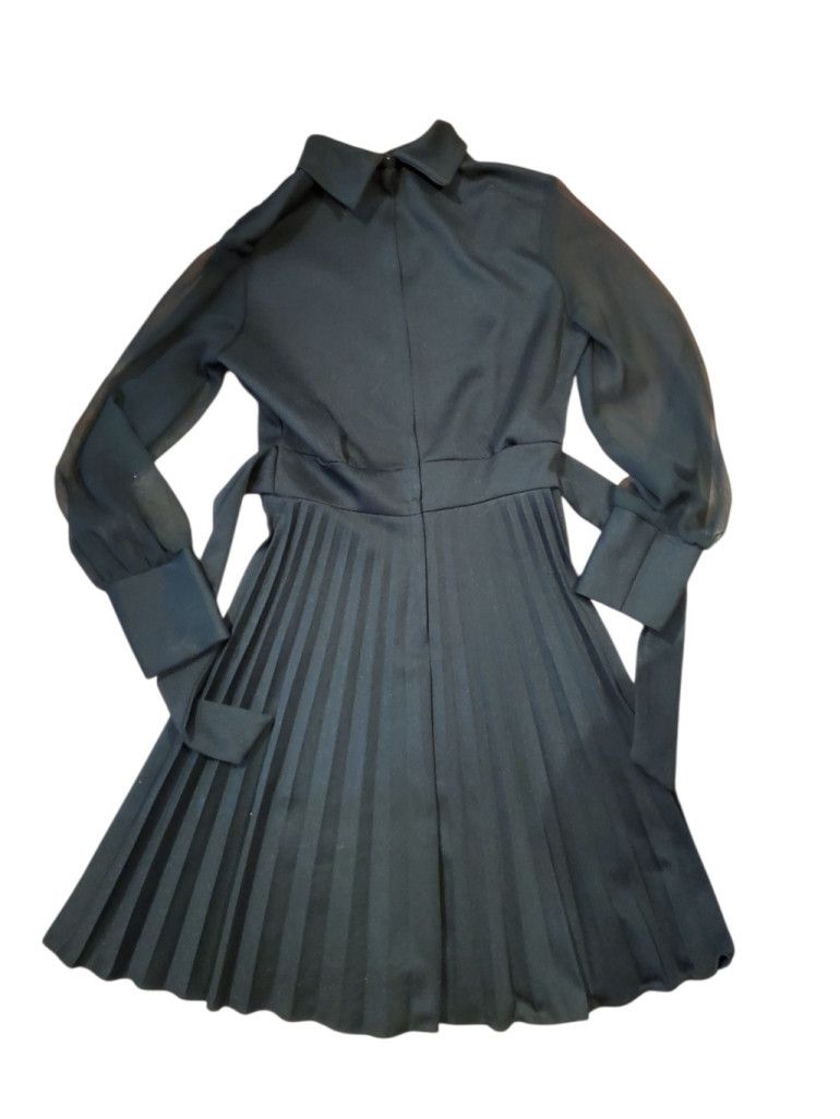 Vintage Vintage 60s Black Pleated Skirt Sheer Long Sleeve Dress Size L / US 10 / IT 46 - 6 Thumbnail