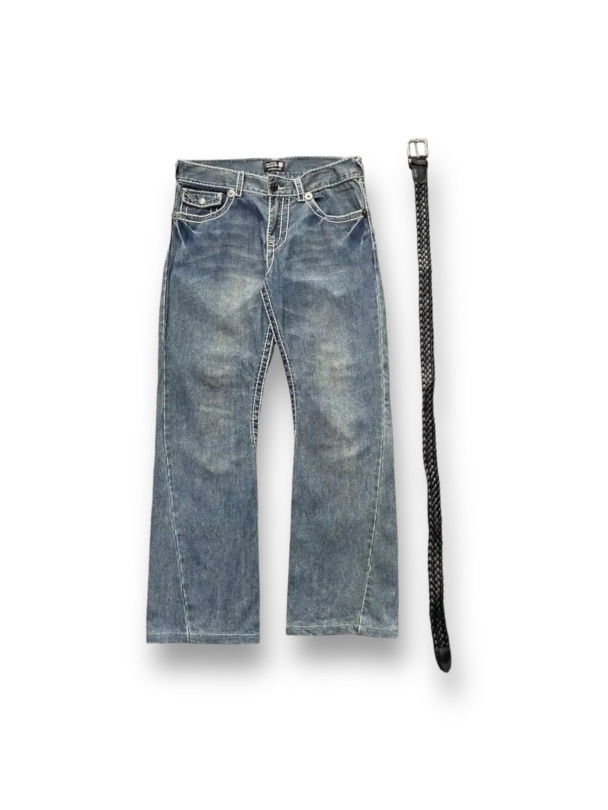 20471120 × GOSTAR DE FUGA × Hysteric Glamour Japan 291251 Heavy Stitched Flared Denim With Braided Belt Size US 32 / EU 48 - 3 Thumbnail