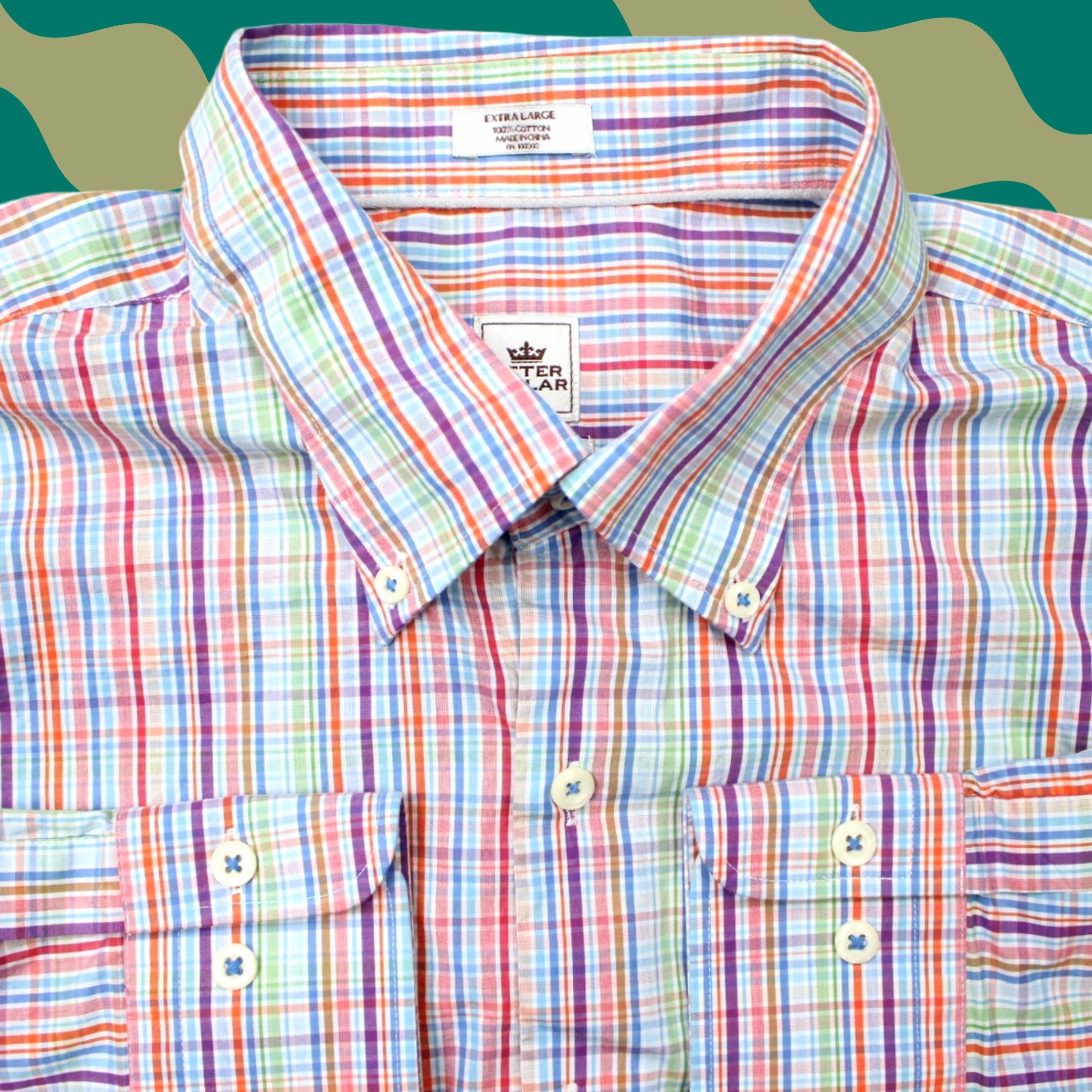 Peter Millar Peter Millar Shirt Men XL Blue/Orange/Purple 100% Cotton Long Sleeve Button Down Regular Fit Shirts Mens XL Blue Purple Orange Check Pattern Button-Up Size US XL / EU 56 / 4 - 1 Thumbnail