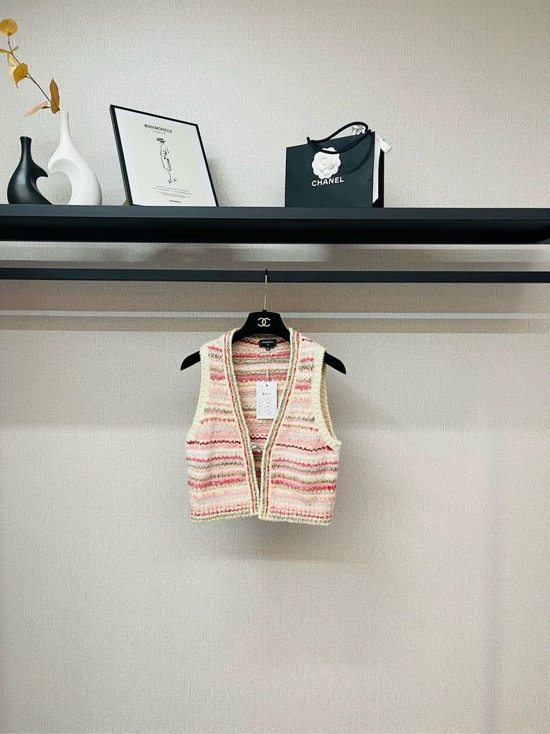 Chanel Chanel Pink Striped Knit Vest Cardigan- DMC Size US M / EU 48-50 / 2 - 1 Thumbnail