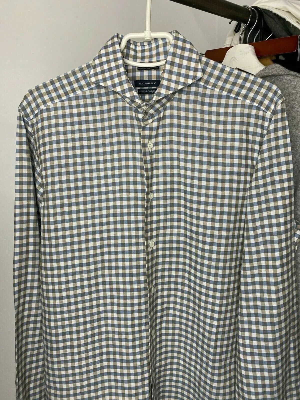 Suitsupply Suitsupply Men's Cutaway Collar Gingham Check Shirt Two Ply Size US L / EU 52-54 / 3 - 2 Thumbnail