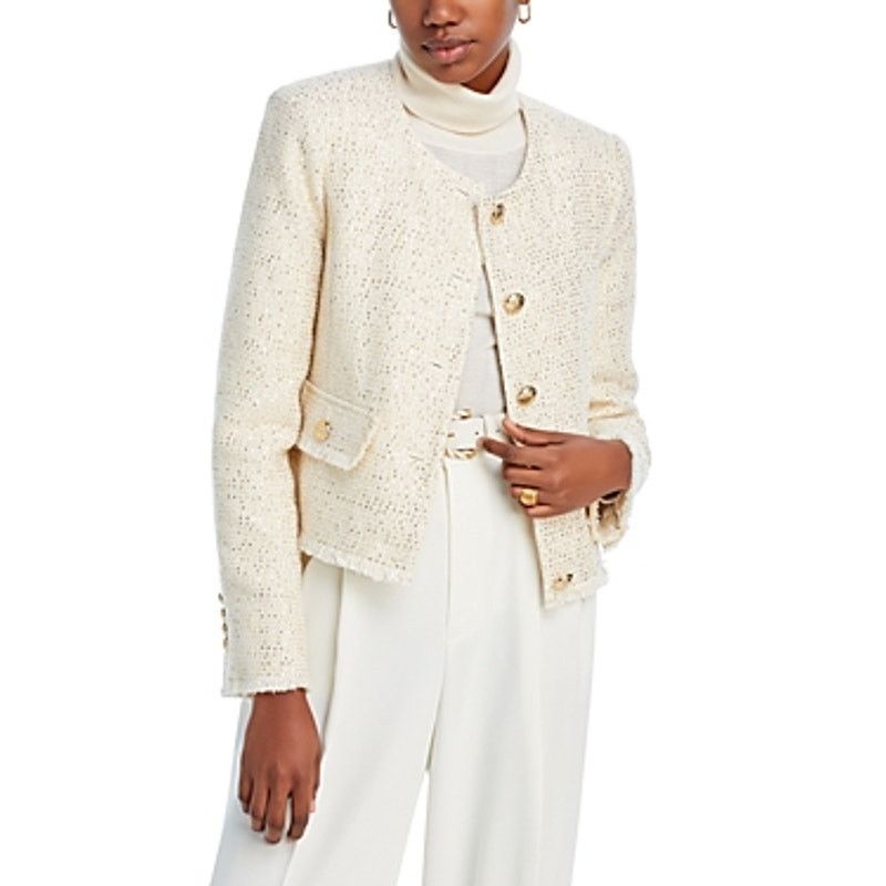 Bcbgmaxazria BCBGMAXAZRIA White Short Tweed Jacket Blazer Cream M Size M / US 6-8 / IT 42-44 - 3 Thumbnail