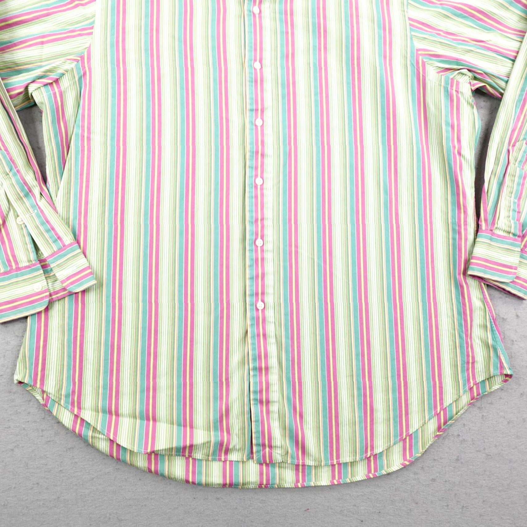 Polo Ralph Lauren VINTAGE Polo Ralph Lauren Shirt Men XL Green Pink Stripe Button Up Sports Philip Sport Button Up Size US XL / EU 56 / 4 - 3 Thumbnail