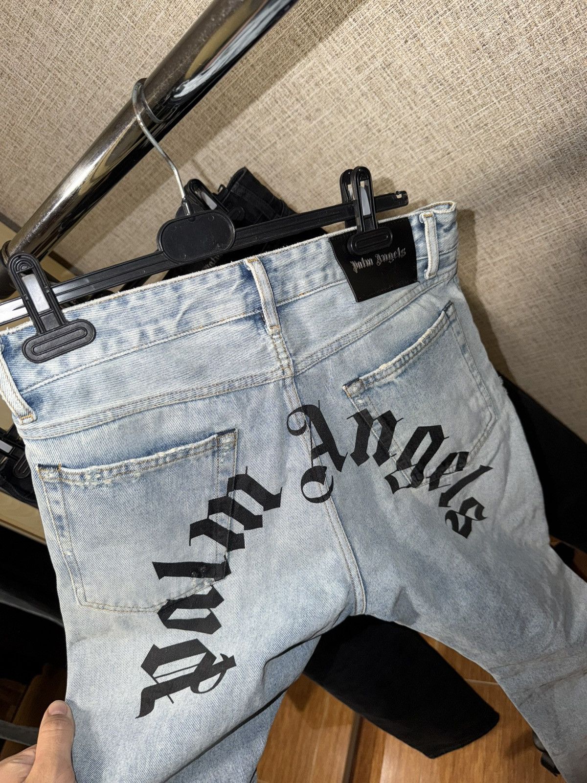 Palm Angels PALM ANGELS LOGO BLUE DISTRESSED JEANS Size US 30 / EU 46 - 2 Thumbnail