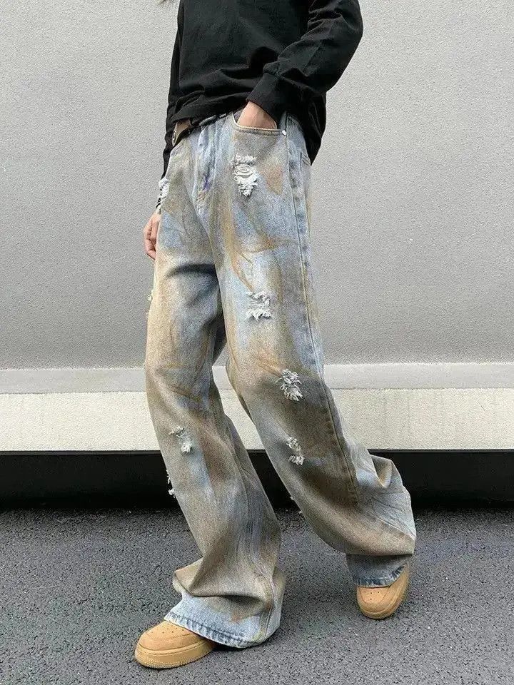 Japanese Brand Dirty Washed Streetwear Baggy Straight Jeans Pants Size US 30 / EU 46 - 3 Thumbnail