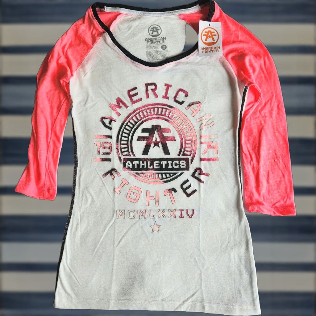 Vintage American Fighter TShirt White Pink Raglan Graphic Park Ridge Affliction XS Women Size XS / US 0-2 / IT 36-38 - 1 Thumbnail