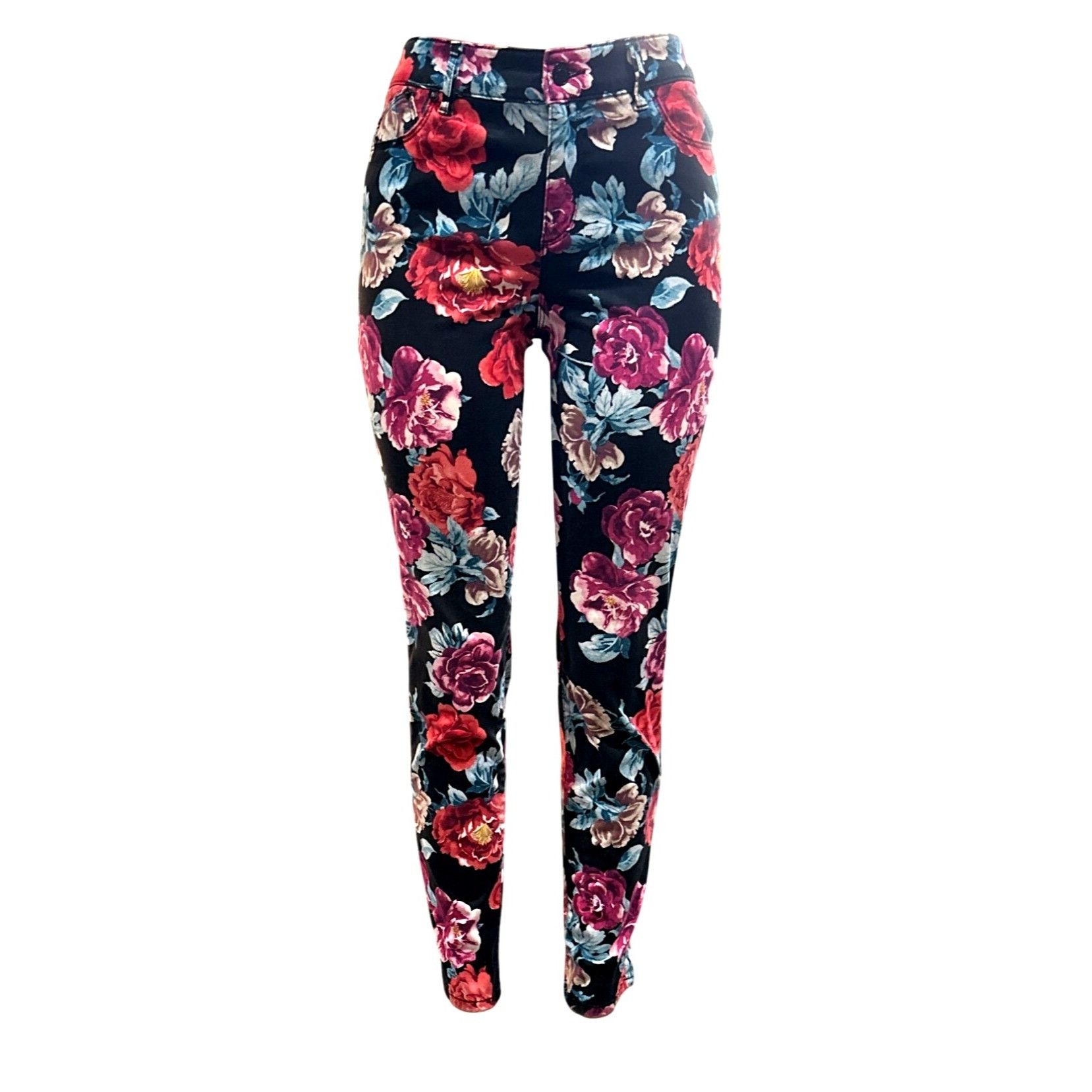 Chicos Chicos Floral Skinny Jeggings Pants Ankle Black Red Vibrant Size 27" / US 4 / IT 40 - 1 Thumbnail