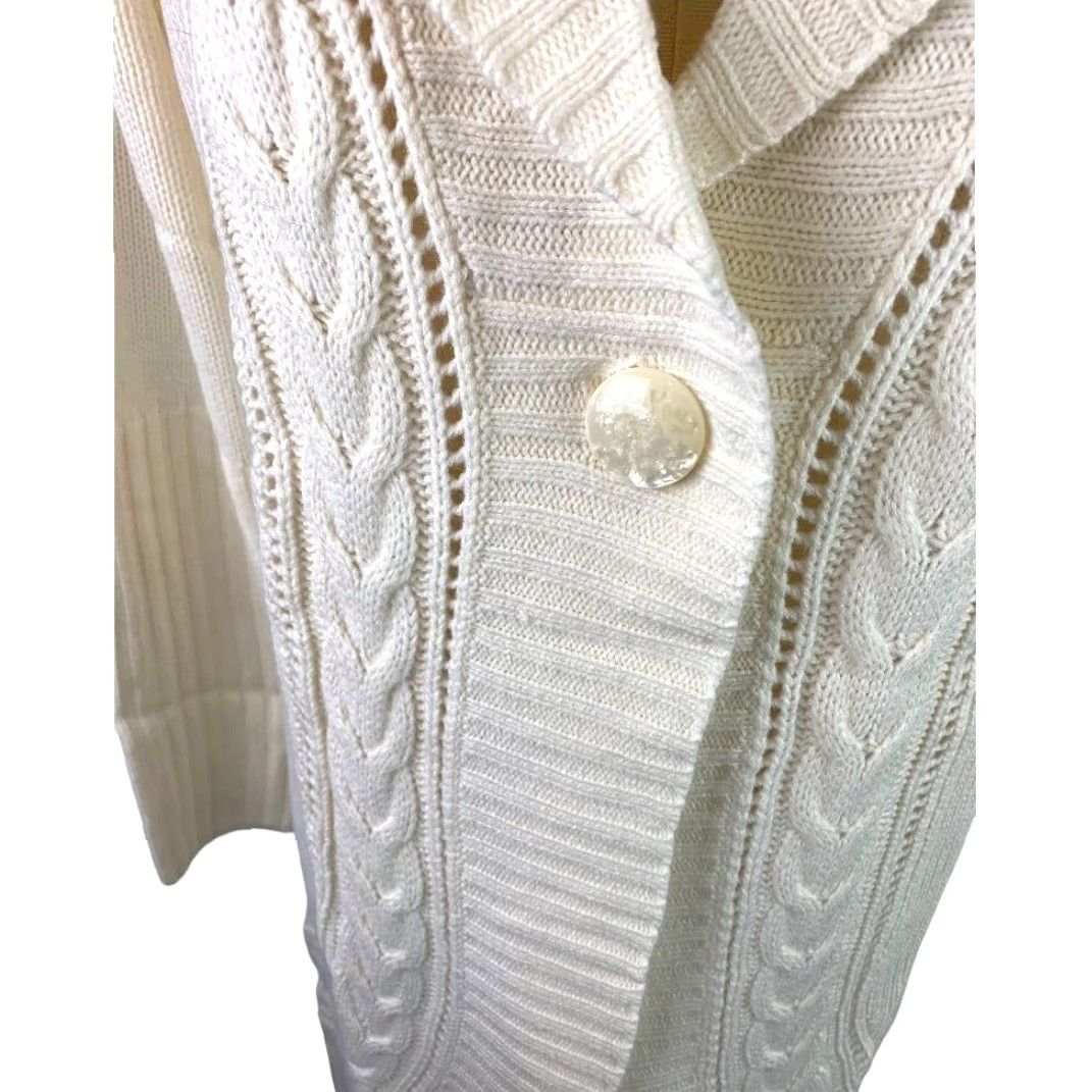 Vintage Motto Cardigan Sweater Women Medium Ivory Long Size M / US 6-8 / IT 42-44 - 3 Thumbnail