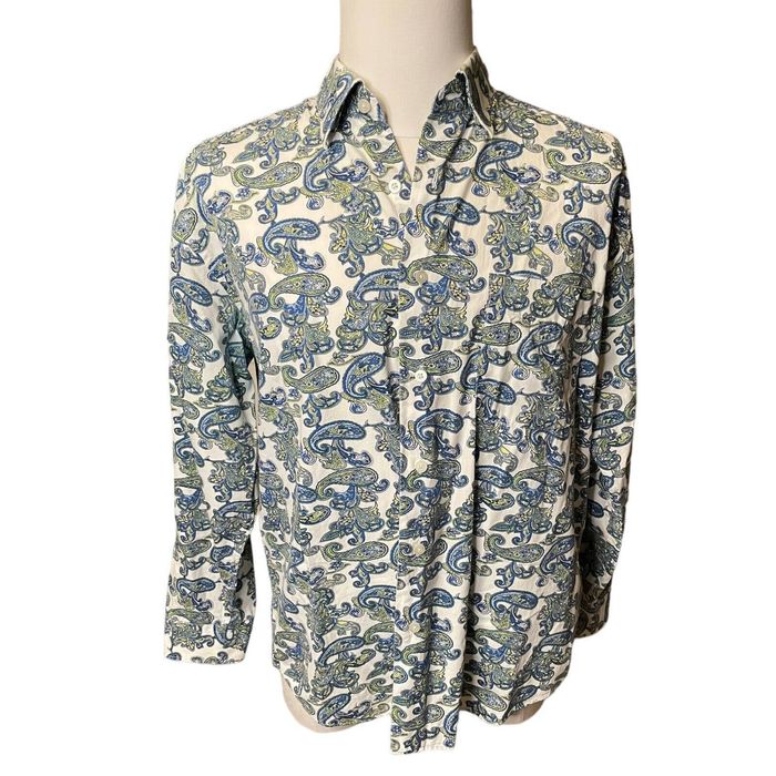 Alan Flusser Alan Flusser Paisley Button Down Blue Green Shirt Cotton ...