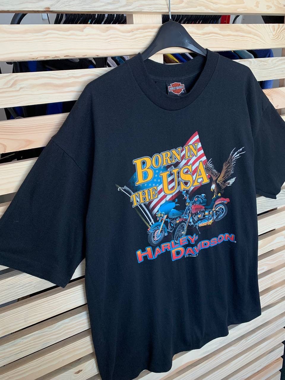 Harley Davidson × Vintage Vintage 1991 Harley Davidson Born In The USA Eagle T-shirt Size US XL / EU 56 / 4 - 2 Thumbnail