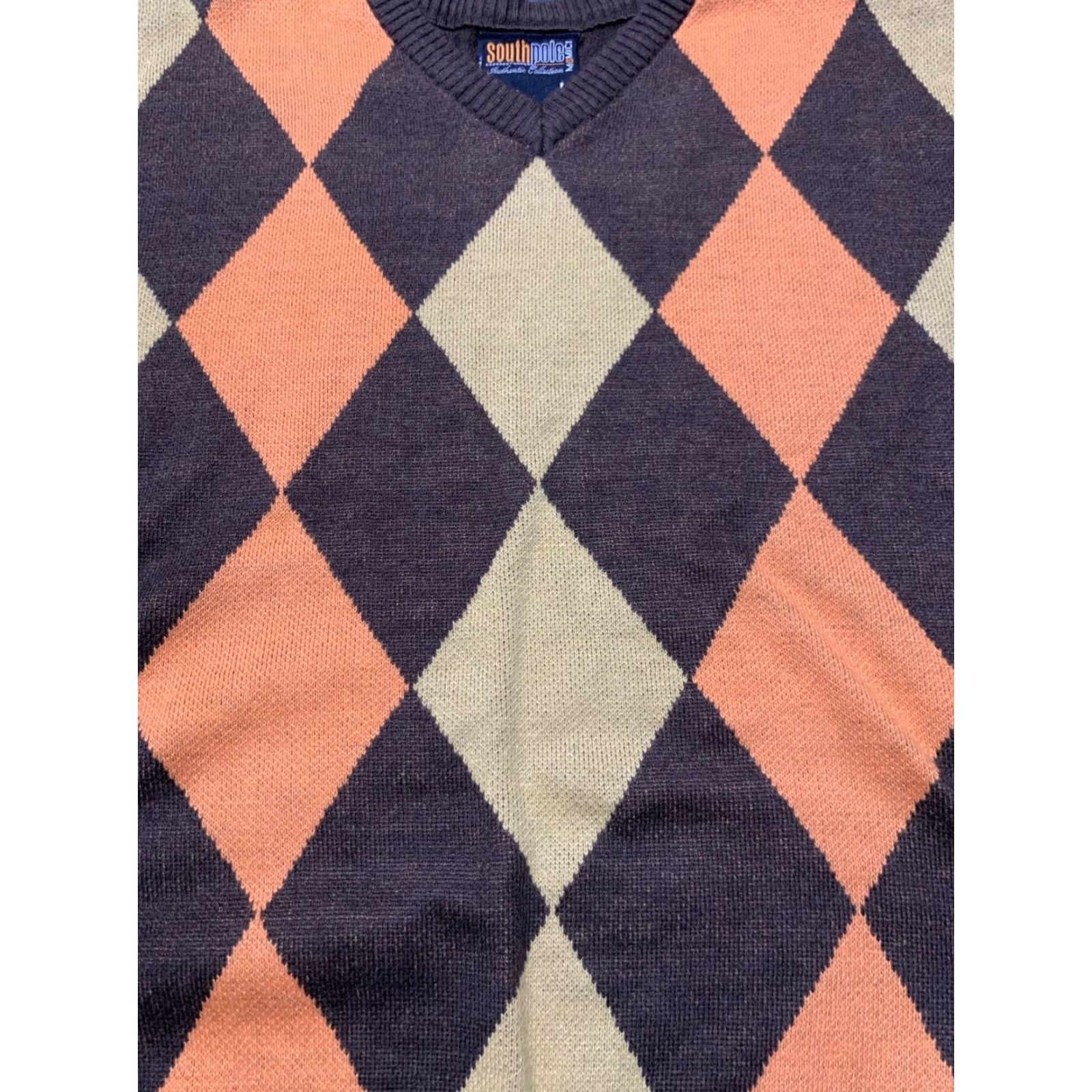 Southpole VINTAGE Southpole Sweater Mens Long Sleeve Argyle Knit Pullover V-Neck Size L Brown Retro Size US L / EU 52-54 / 3 - 2 Thumbnail
