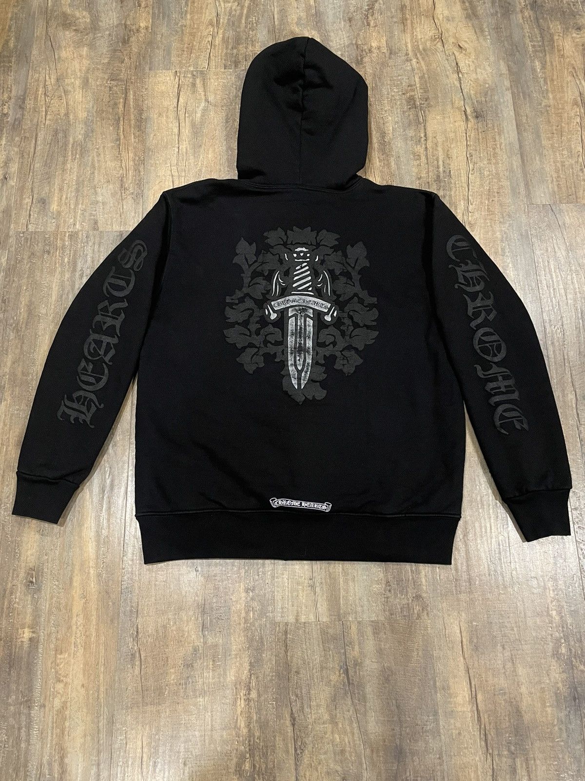 Chrome Hearts Floral Dagger Logo Black Thermal Zip Up Hoodie