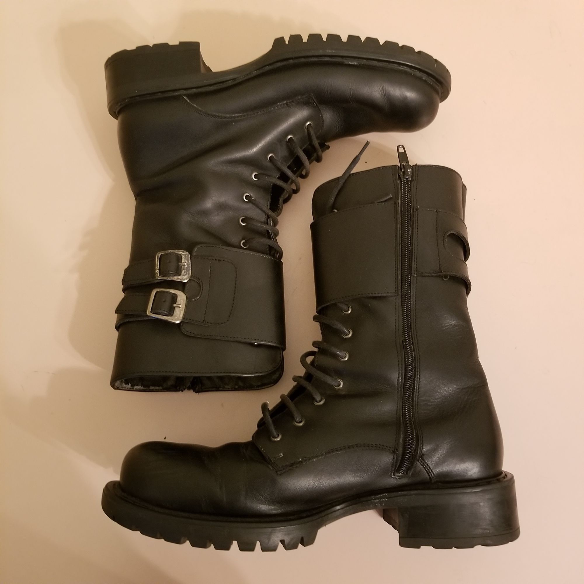 Bass Bass 10 Black Leather Chunky Military Moto Boots Combat 90s Size US 10 / IT 40 - 8 Thumbnail