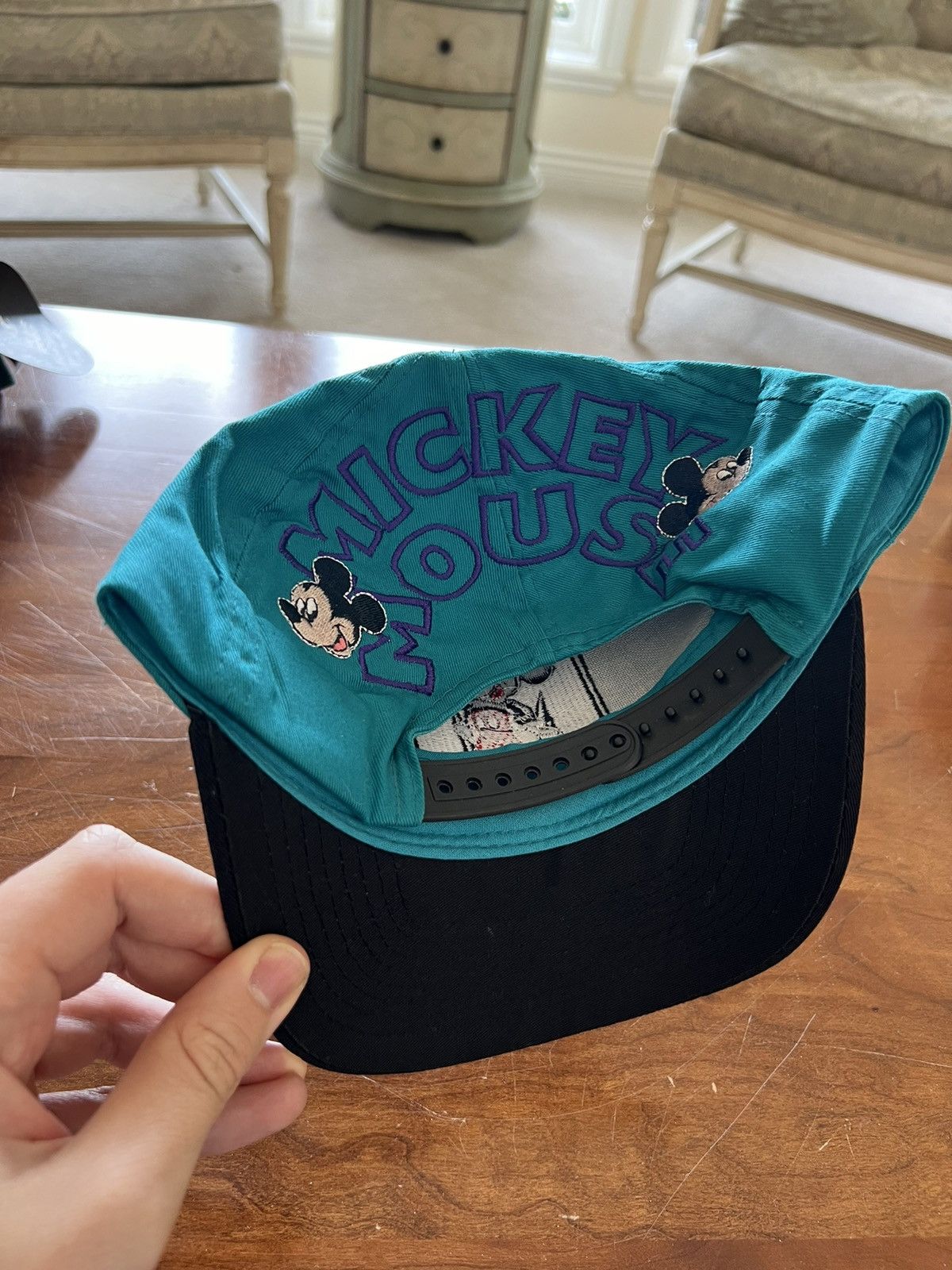 Vintage Mickey Mouse Embroidered Pinstripe Vintage Snap Back Hat Size ONE SIZE - 2 Thumbnail
