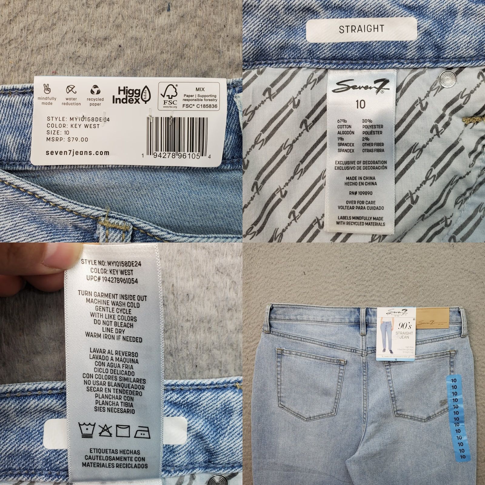 Vintage Seven7 Jeans Womens 10 Blue Denim Flat Front Straight High Rise Jeans Size 32" / US 10 / IT 46 - 8 Thumbnail