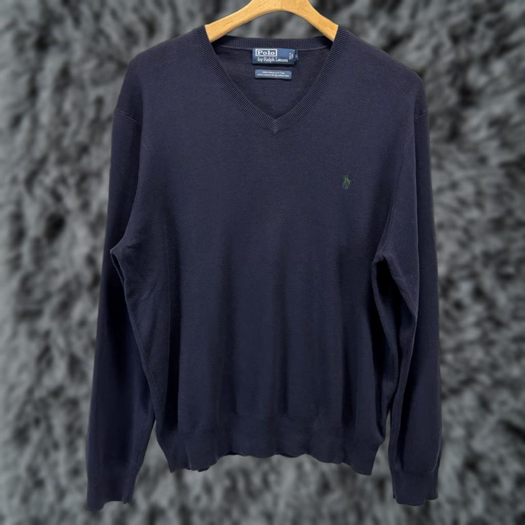 Ralph Lauren VINTAGE Polo Ralph Lauren Pima V-Neck Sweater XL Men’s Navy Lightweight Classic 90s Preppy Size US XL / EU 56 / 4 - 1 Thumbnail