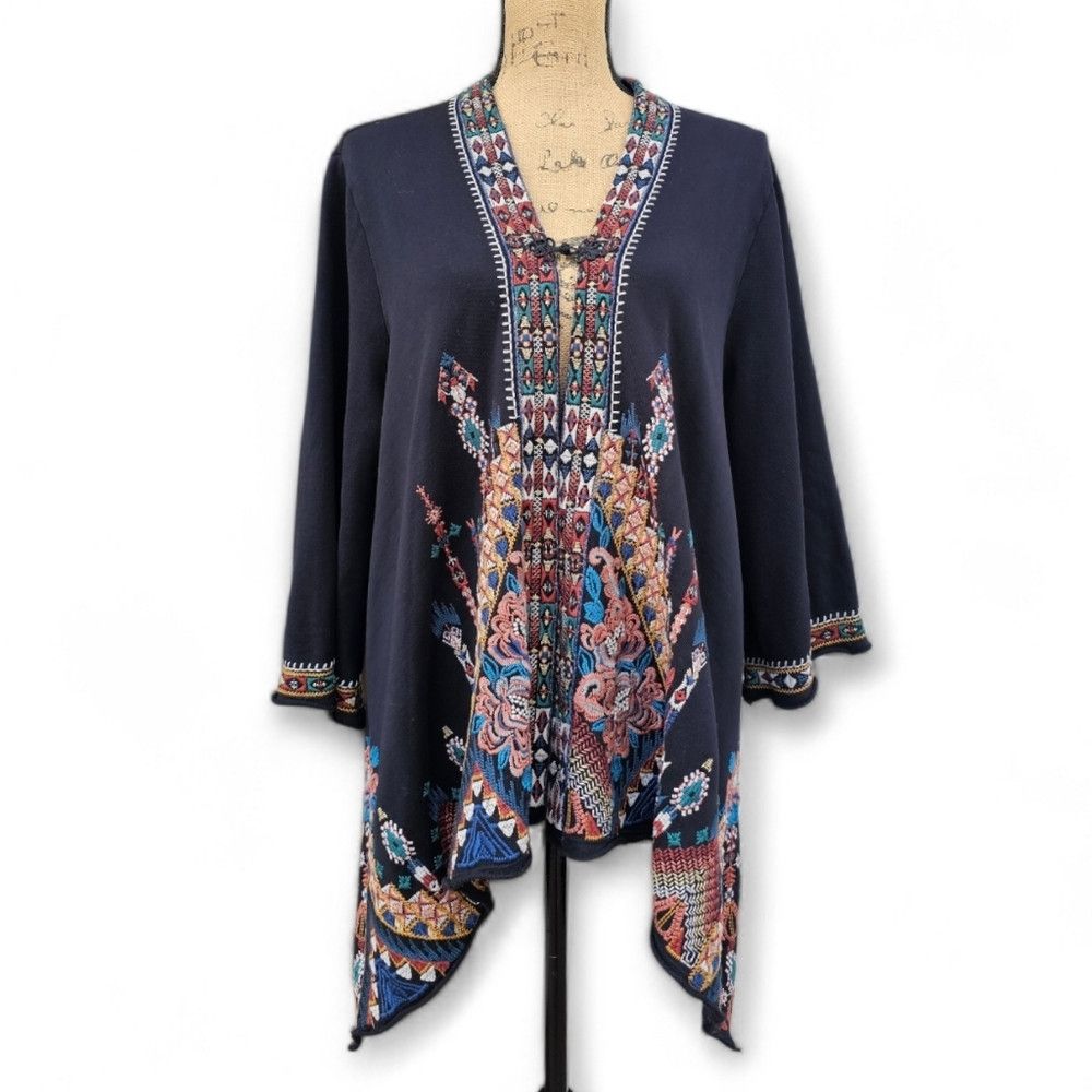 Johnny Was Johnny Was Black Aztec Indie Delphine Embroidered Kimono Ca Size L / US 10 / IT 46 - 2 Thumbnail