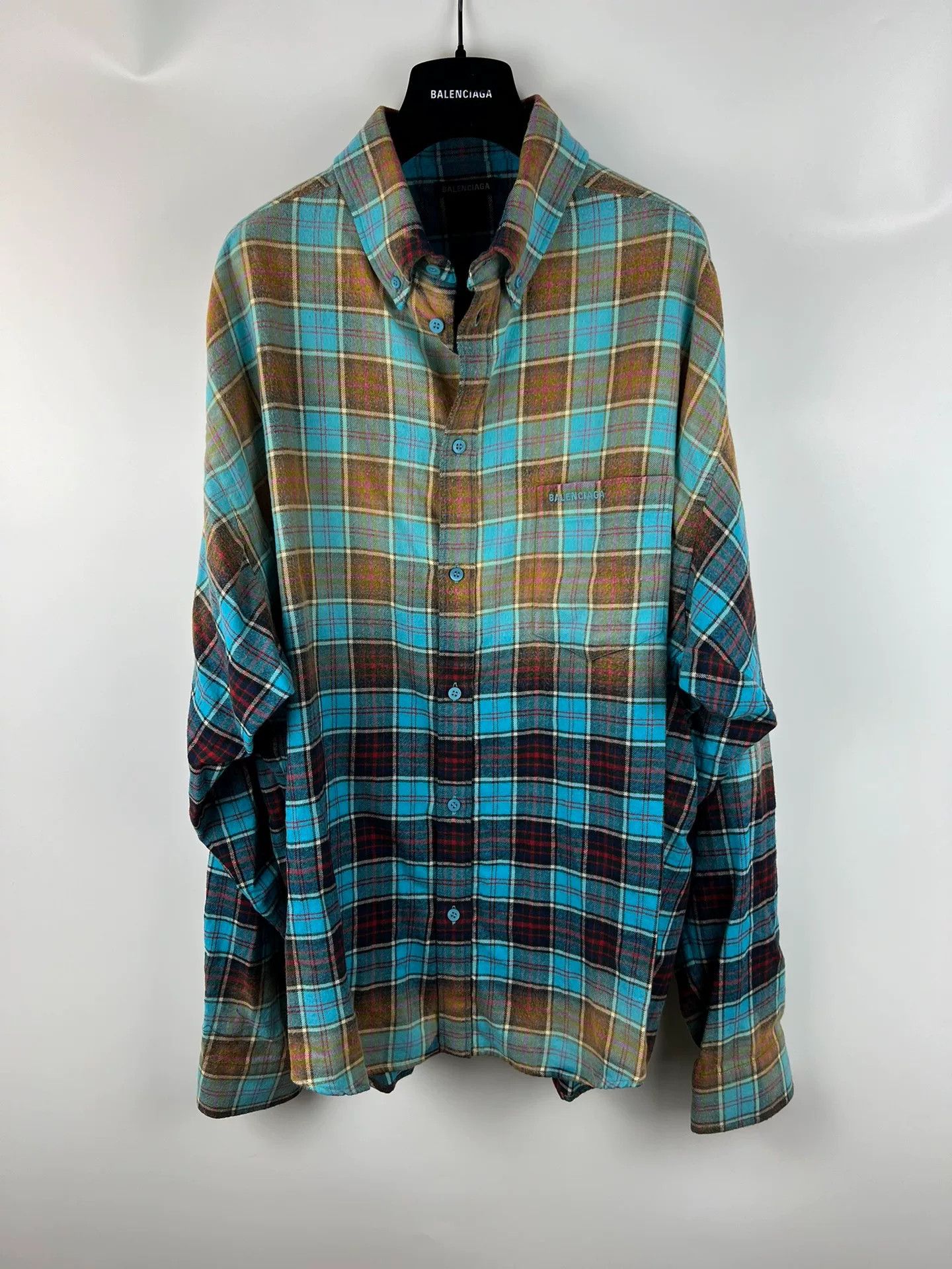 Balenciaga Balenciaga Gradient Plaid Flannel Shirt Size 39 Size US M / EU 48-50 / 2 - 1 Thumbnail