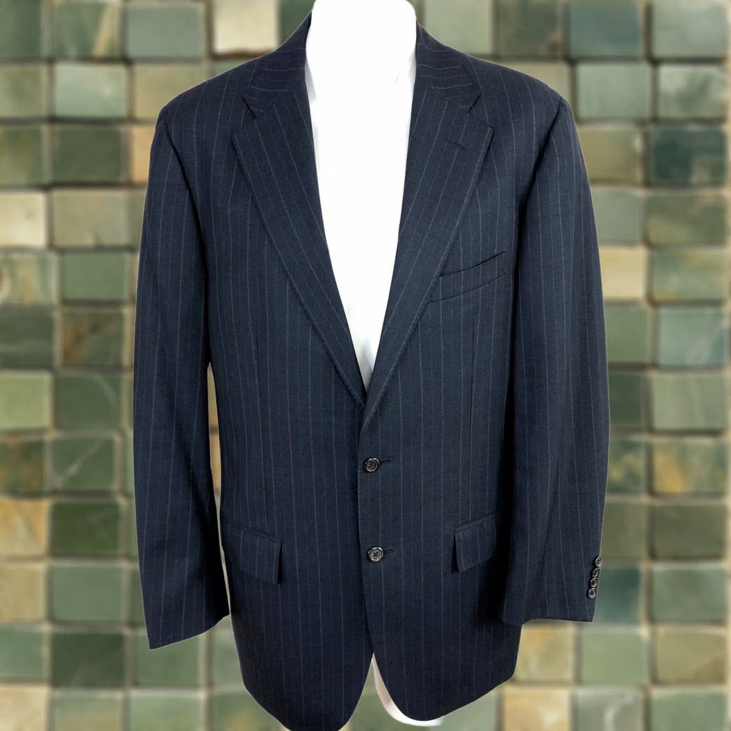 Ralph Lauren Polo Ralph Lauren 42L Navy Pinstripe 100% Virgin Wool Button Sport Coat Jacket Men Wool Pinstripe Suit Jacket Regular Fit Navy 42L Mens Size US XL / EU 56 / 4 - 1 Thumbnail