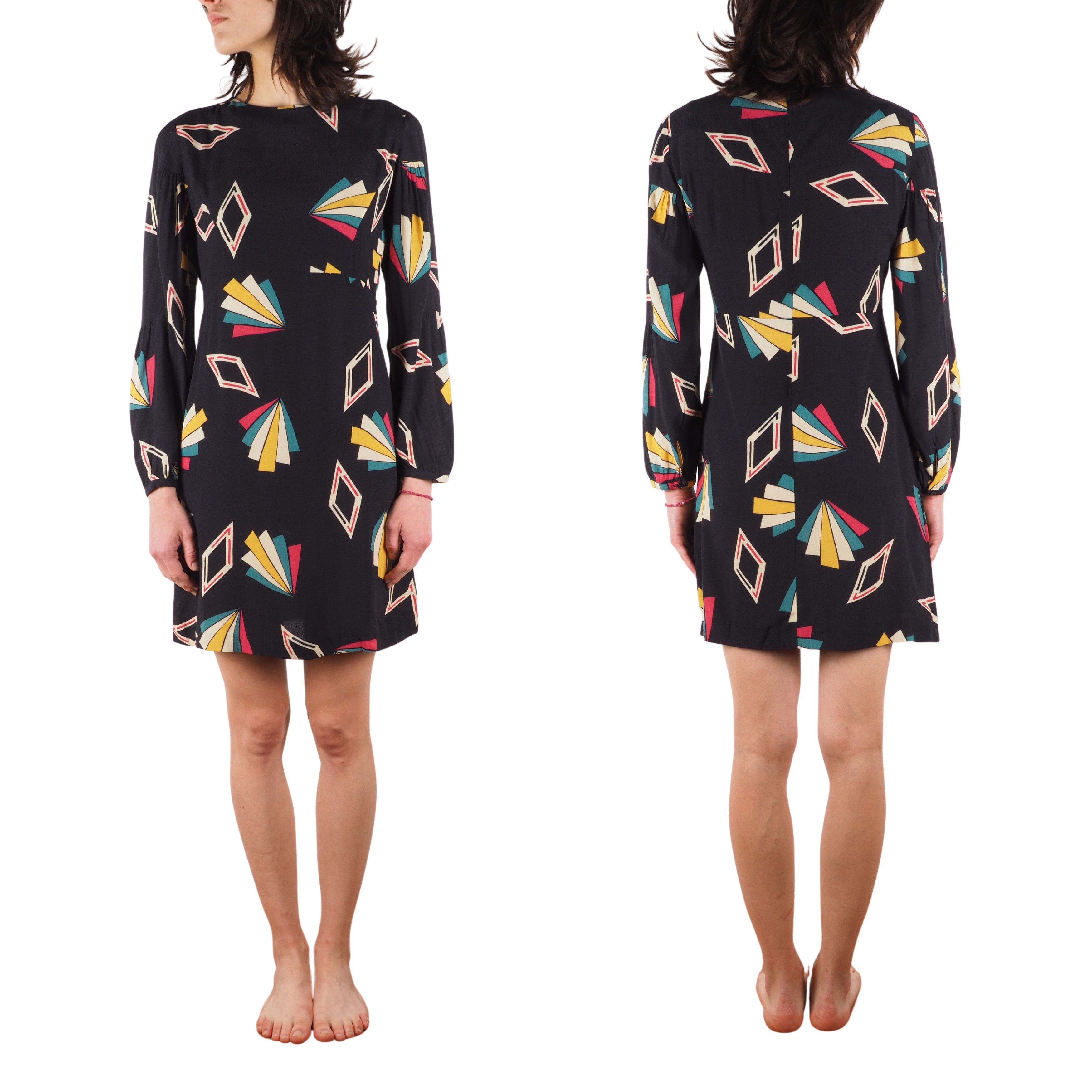 ba&sh Ba&sh Violette Noir Viscose Geometric Print Dress Size S / US 4 / IT 40 - 2 Thumbnail