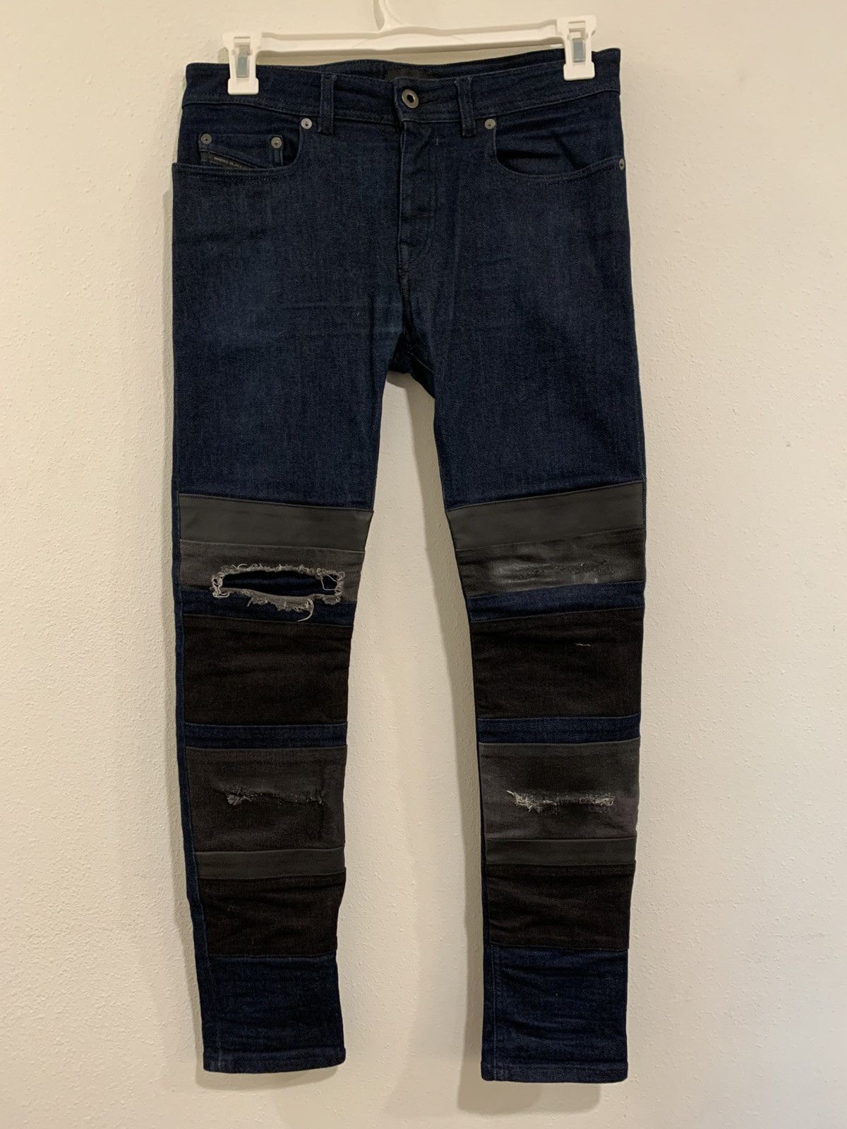 Diesel Black Gold vintage Diesel blue repaired leather skinny denim Size US 29 - 1 Thumbnail