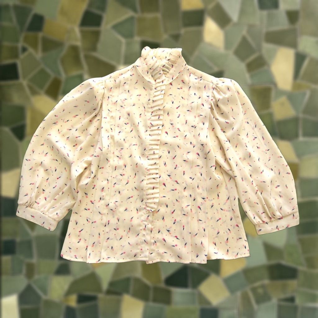 Vintage Vtg Dabney Paris New York Ivory Pink Tulip Flower 3/4 Sleeve Sheer Blouse S-M Size S / US 4 / IT 40 - 1 Thumbnail