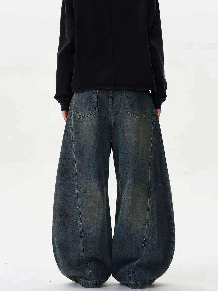Japanese Brand Vintage deconstructed washed scimitar baggy wide leg jeans Size US 33 - 4 Thumbnail