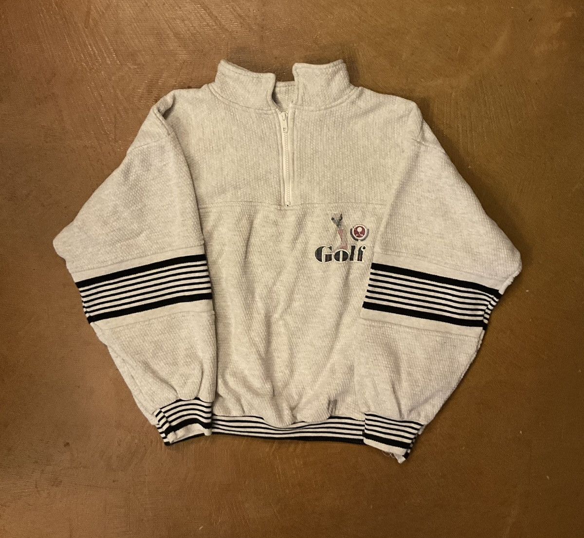 Other Gray Zip-Up Sweater with Striped Sleeves Size US L / EU 52-54 / 3 - 1 Thumbnail