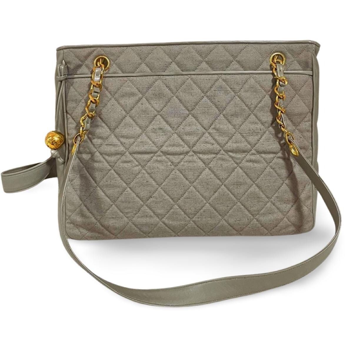 Chanel Vintage CHANEL taupe grey canvas and lambskin shoulder tote Size ONE SIZE - 1 Thumbnail