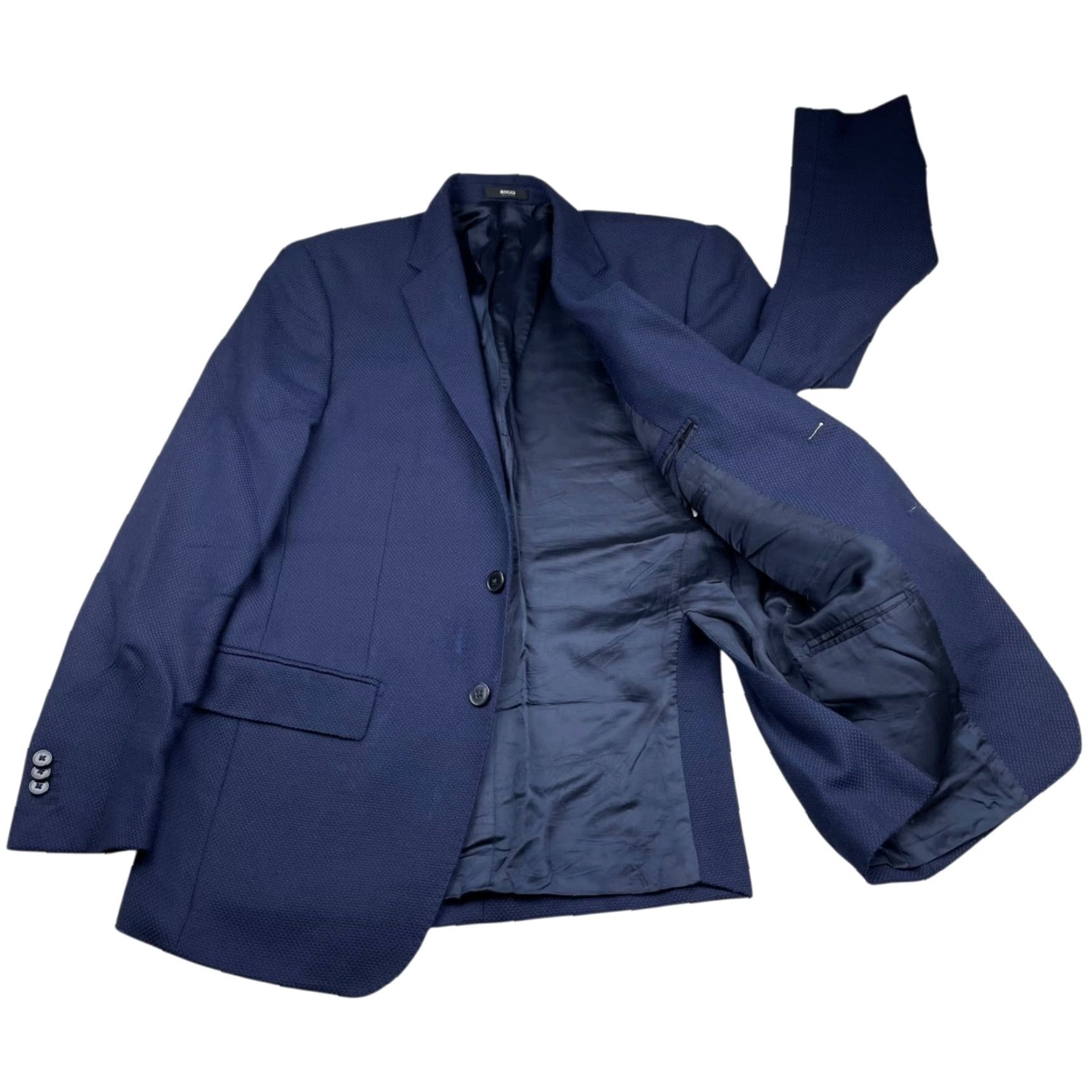 Vintage Boggi Milano Men’s Blazer Navy Blue 2-Button Slim Fit Wool 40R US 50 EU Italy Blazer Notch Lapel Single-Breasted Jacket (Regular) Mens Size 40R - 3 Thumbnail