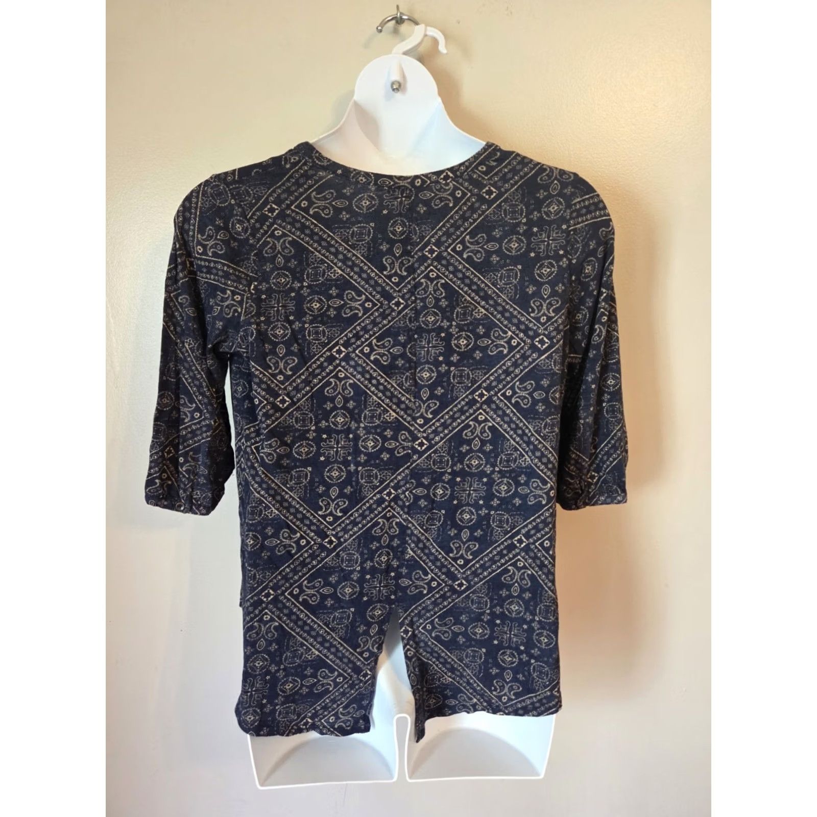 Lucky Brand Lucky Brand Navy Blue Floral Paisley Print 3/4 Sleeve Top Plus 1X Womens Blouse Cotton Modal Split Neck Boho Casual Shirt Size XL / US 12-14 / IT 48-50 - 5 Thumbnail