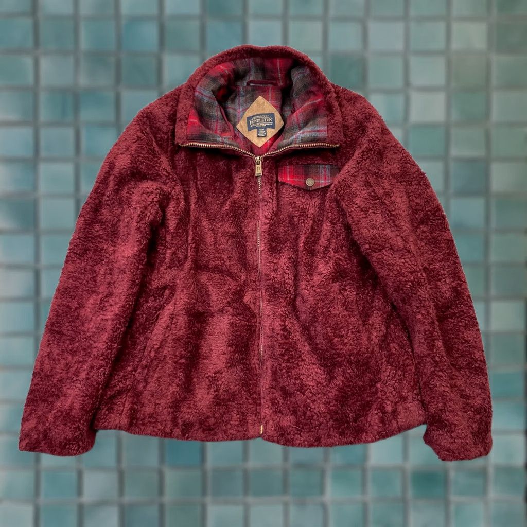 Pendleton Pendleton Red Womens Medium Jacket Fleece Sherpa Plaid Lined Full Zip Coat Size M / US 6-8 / IT 42-44 - 1 Thumbnail