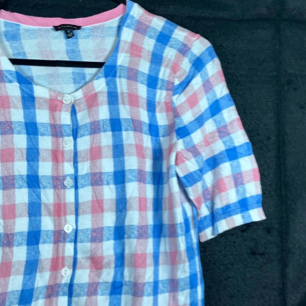 Talbots Talbots Womens Sweater White Plaid Short Sleeve Button Down Cotton Blend S Size S / US 4 / IT 40 - 5 Thumbnail