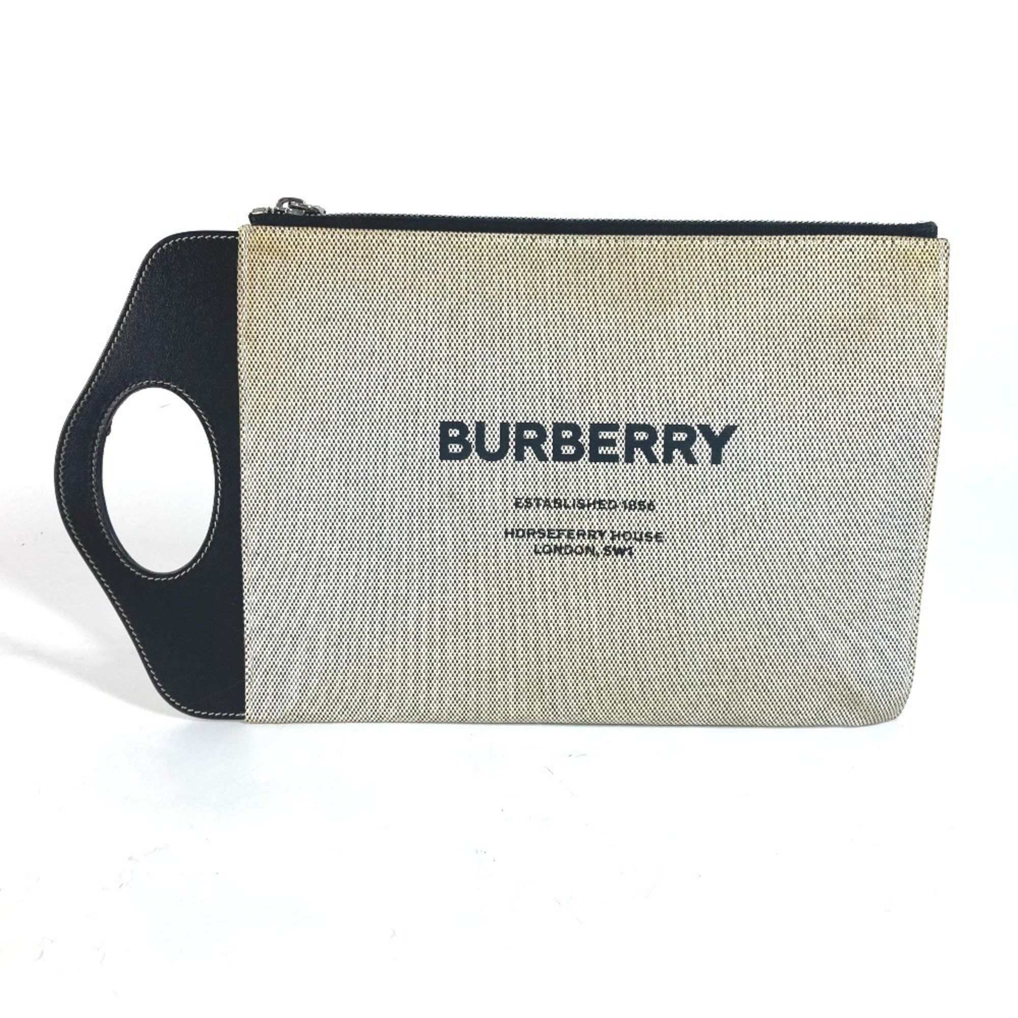 Burberry Handbag Bag Clutch Leather Canvas Men's Grey