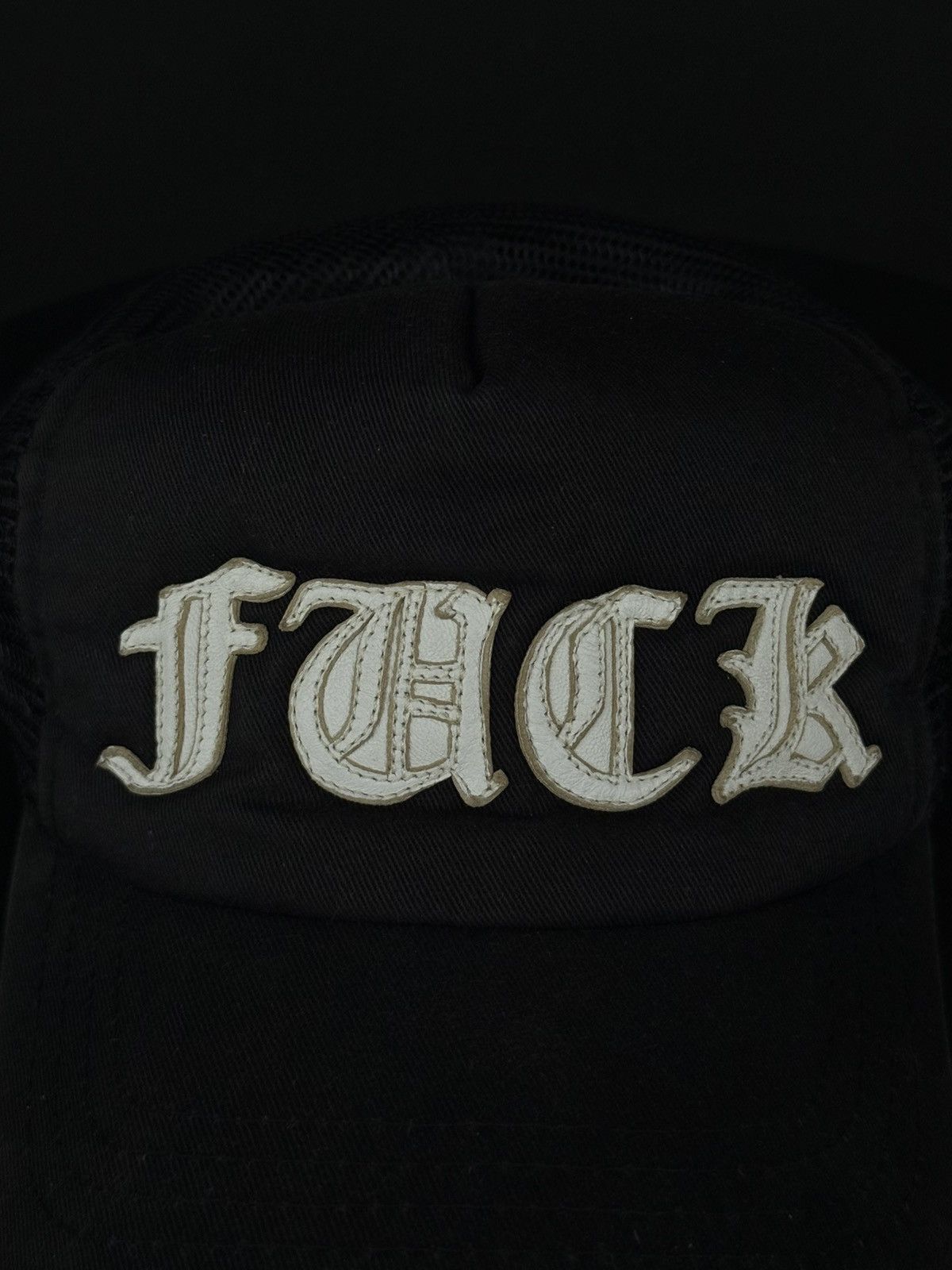 Chrome Hearts Rare Chrome - FUCK Embroidered Leather Trucker Hat Size ONE SIZE - 4 Thumbnail