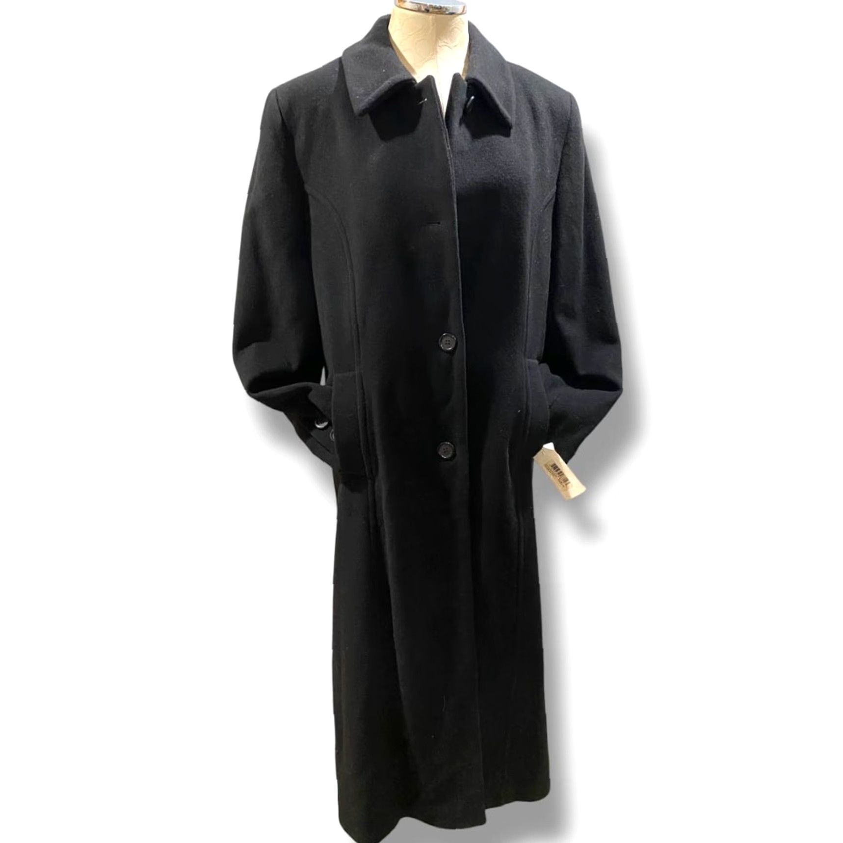 Vintage VINTAGE Larry Levine Coat Dress Wool Lambswool Cashmere Black 14 Womens Plus 80% Lambswool 20% Cashmere 48" Back Collar to Hem Size XL / US 12-14 / IT 48-50 - 2 Thumbnail
